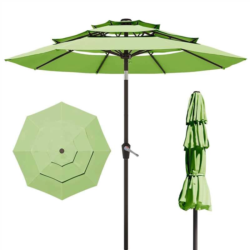 10FT Patio Umbrella 3 Tiers Outdoor Market Umbrella w/Push Button Tilt, Crank, UV and Waterproof Table Umbrella for Garden, Pool, Backyard, Deck, Lawn, Turquoise Blue