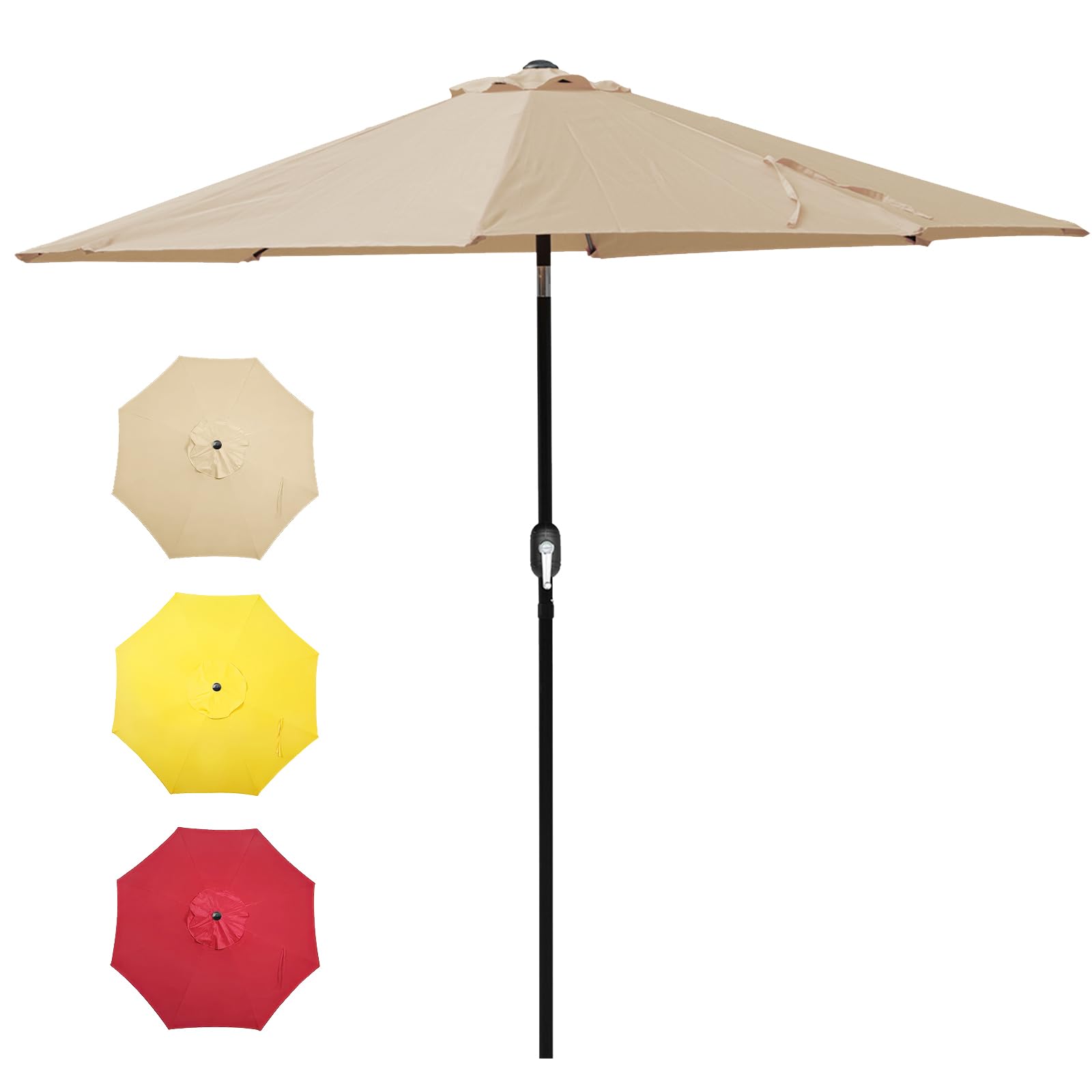 9FT Patio Umbrella Outdoor Table Market Umbrella with Push Button Tilt & Crank, 8 Sturdy Ribs Waterproof UV Protection Fade-Resistant for Garden, Deck, Backyard, Pool