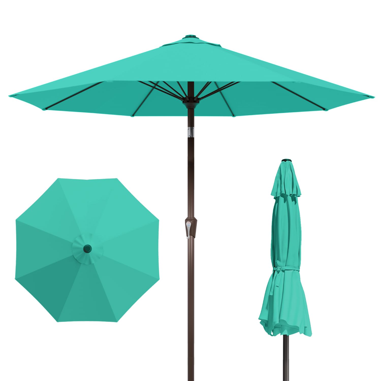 9FT Patio Umbrella Outdoor Table Umbrella w/Push Button Tilt and Crank, 8 Sturdy Ribs, UV Resistant Waterproof Market Umbrella for Pool, Deck, Backyard, Garden, Light Gray