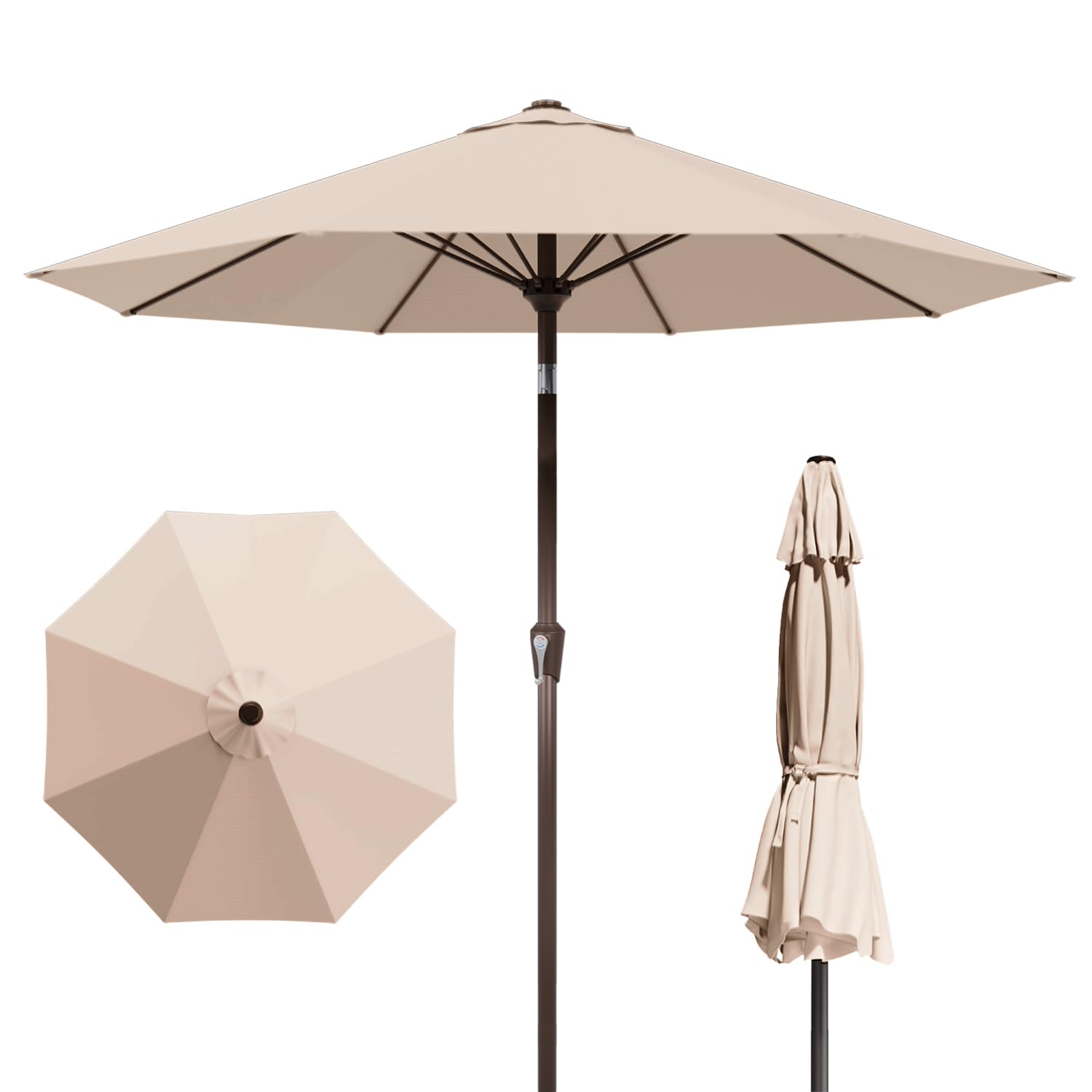 9FT Patio Umbrella Outdoor Table Umbrella w/Push Button Tilt and Crank, 8 Sturdy Ribs, UV Resistant Waterproof Market Umbrella for Pool, Deck, Backyard, Garden, Light Gray