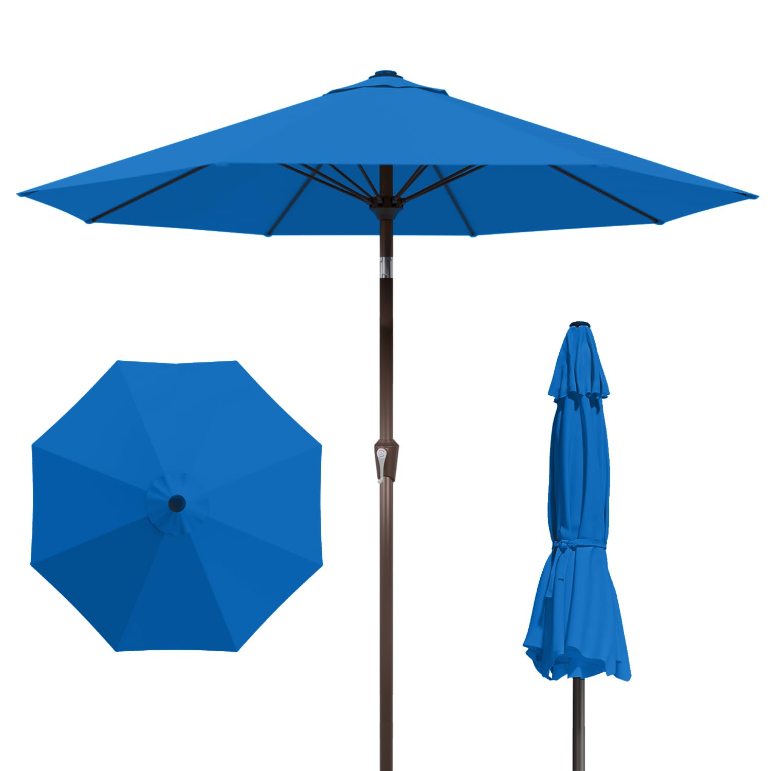 9FT Patio Umbrella Outdoor Table Umbrella w/Push Button Tilt and Crank, 8 Sturdy Ribs, UV Resistant Waterproof Market Umbrella for Pool, Deck, Backyard, Garden, Light Gray