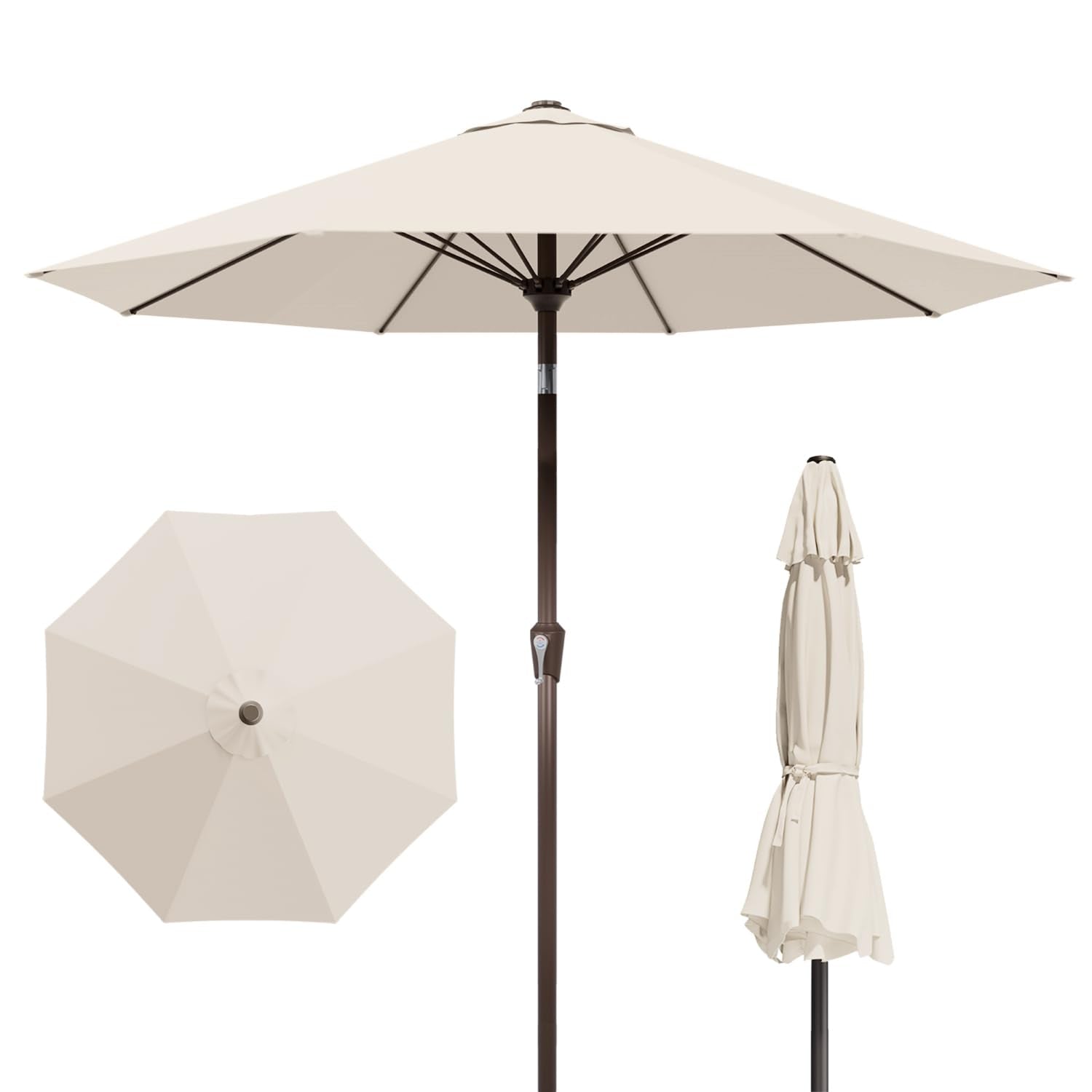9FT Patio Umbrella Outdoor Table Umbrella w/Push Button Tilt and Crank, 8 Sturdy Ribs, UV Resistant Waterproof Market Umbrella for Pool, Deck, Backyard, Garden, Light Gray