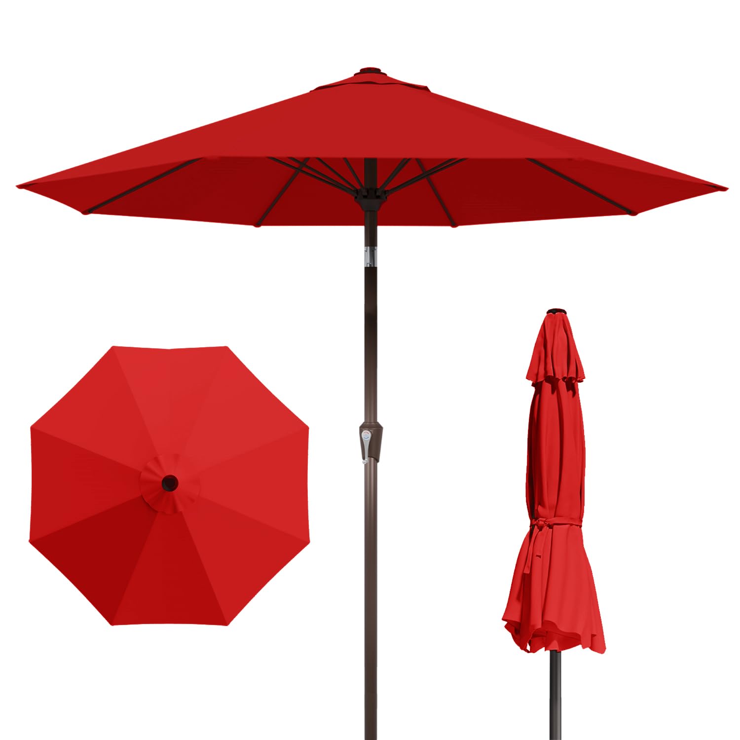 9FT Patio Umbrella Outdoor Table Umbrella w/Push Button Tilt and Crank, 8 Sturdy Ribs, UV Resistant Waterproof Market Umbrella for Pool, Deck, Backyard, Garden, Light Gray
