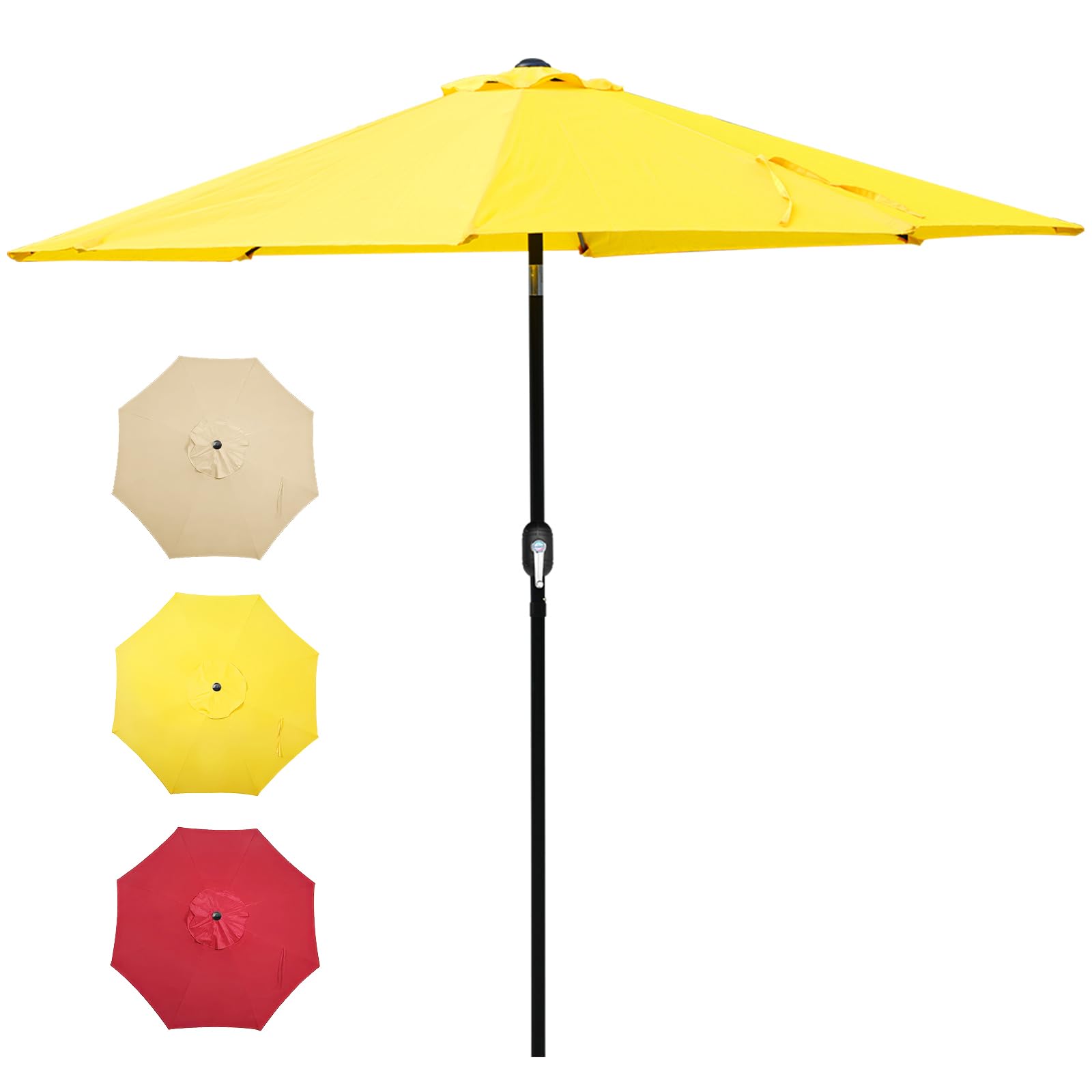 9FT Patio Umbrella Outdoor Table Market Umbrella with Push Button Tilt & Crank, 8 Sturdy Ribs Waterproof UV Protection Fade-Resistant for Garden, Deck, Backyard, Pool