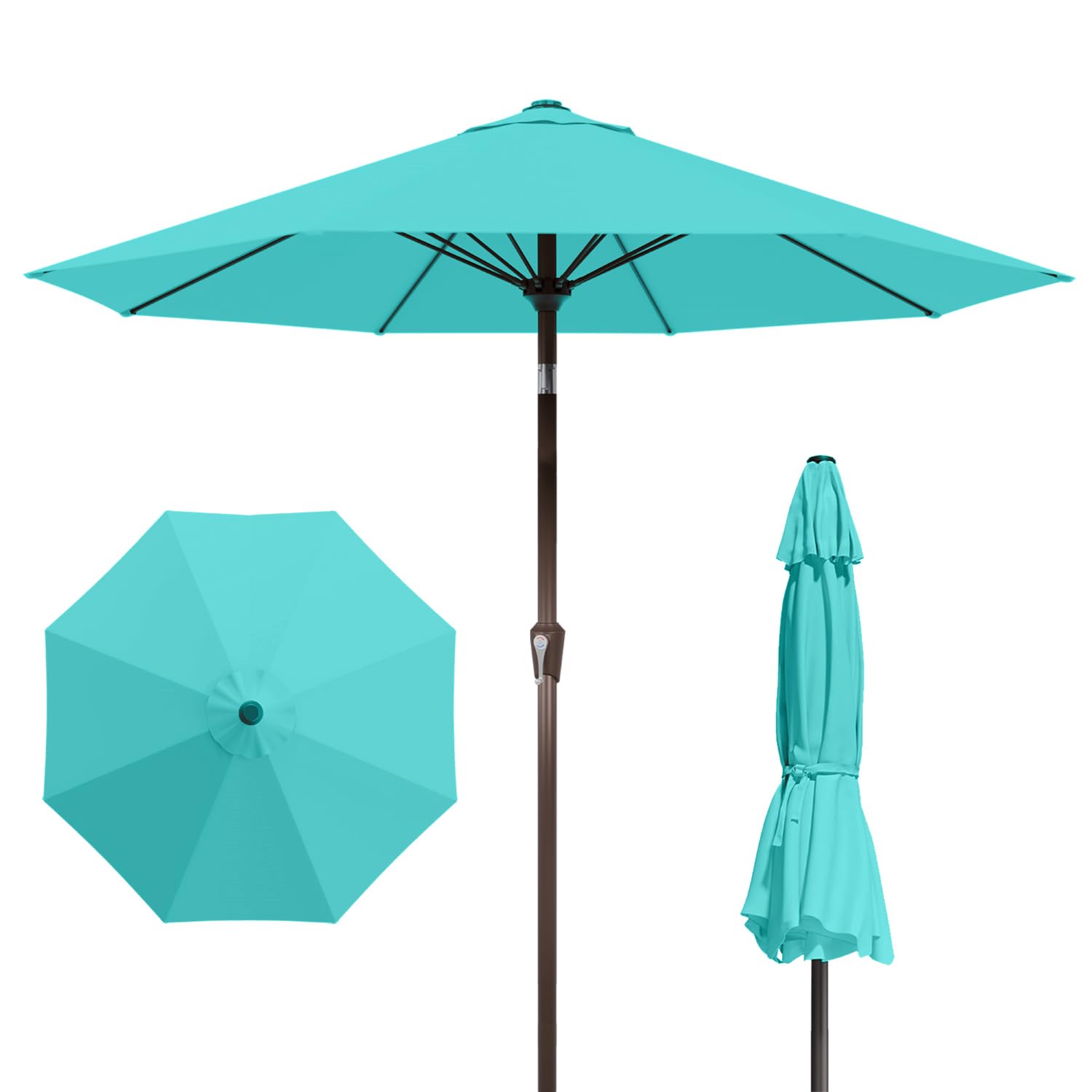 9FT Patio Umbrella Outdoor Table Umbrella w/Push Button Tilt and Crank, 8 Sturdy Ribs, UV Resistant Waterproof Market Umbrella for Pool, Deck, Backyard, Garden, Light Gray