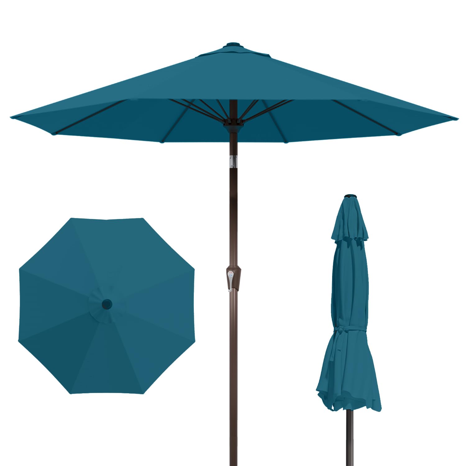 9FT Patio Umbrella Outdoor Table Umbrella w/Push Button Tilt and Crank, 8 Sturdy Ribs, UV Resistant Waterproof Market Umbrella for Pool, Deck, Backyard, Garden, Light Gray