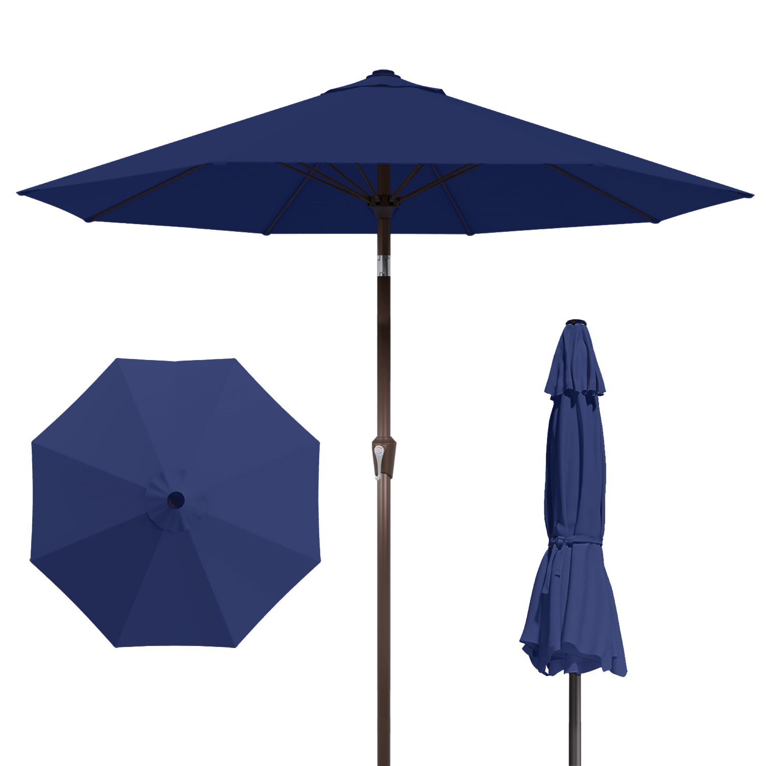 9FT Patio Umbrella Outdoor Table Umbrella w/Push Button Tilt and Crank, 8 Sturdy Ribs, UV Resistant Waterproof Market Umbrella for Pool, Deck, Backyard, Garden, Light Gray