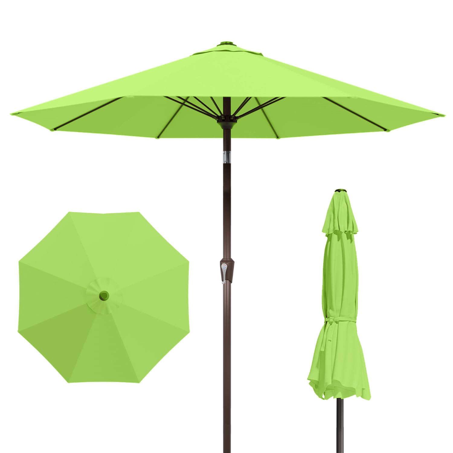 9FT Patio Umbrella Outdoor Table Umbrella w/Push Button Tilt and Crank, 8 Sturdy Ribs, UV Resistant Waterproof Market Umbrella for Pool, Deck, Backyard, Garden, Light Gray
