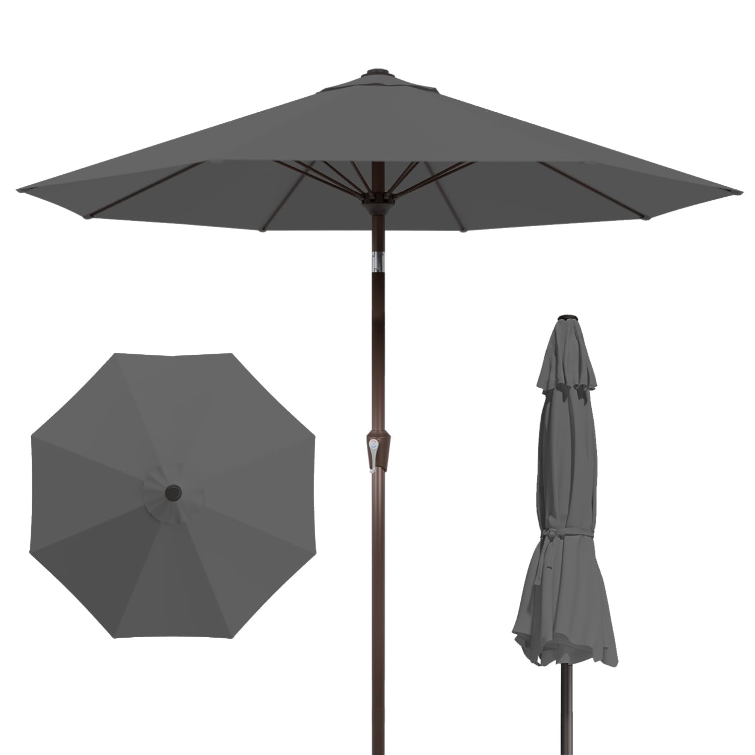 9FT Patio Umbrella Outdoor Table Umbrella w/Push Button Tilt and Crank, 8 Sturdy Ribs, UV Resistant Waterproof Market Umbrella for Pool, Deck, Backyard, Garden, Light Gray