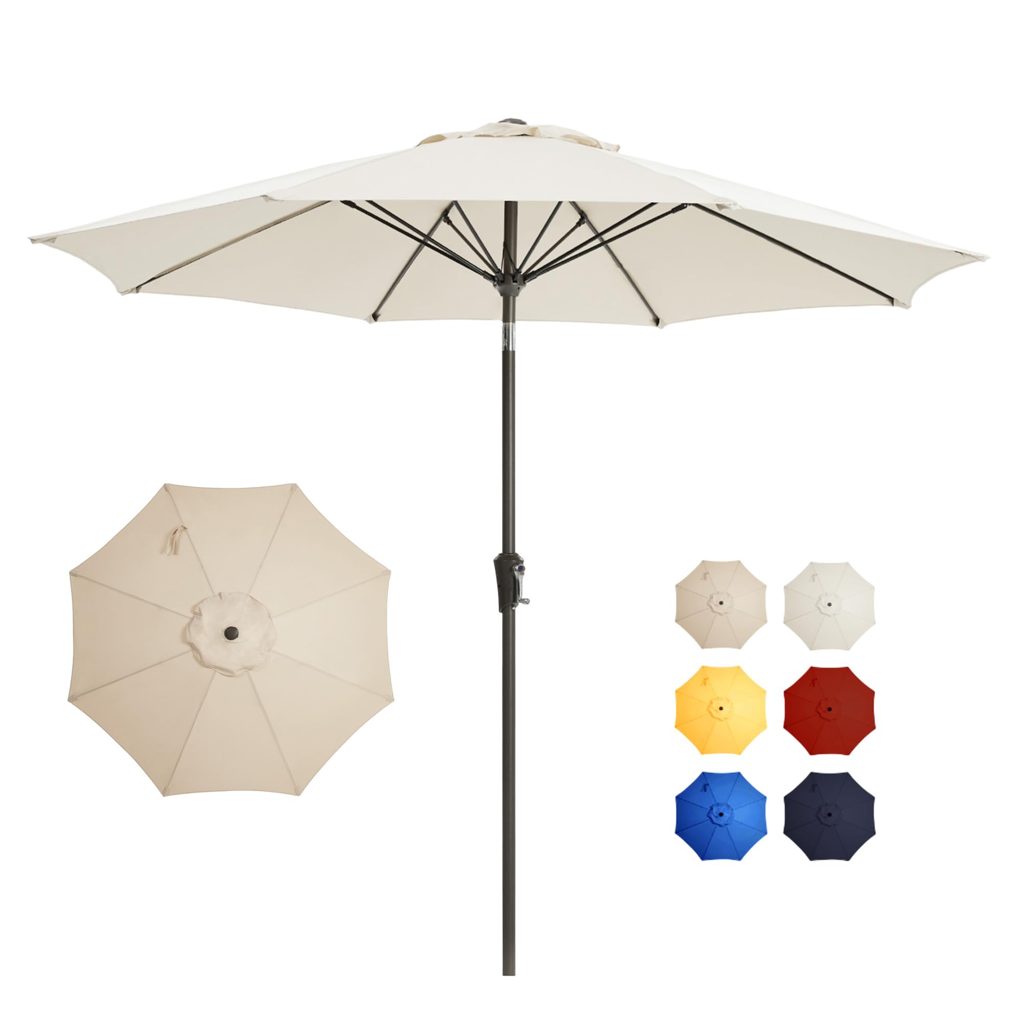 9FT Large Outdoor Patio Umbrella Pool Market Umbrella-UV Resistant, Easy Push Button Tilt and Crank, 8 Sturdy Ribs Heavy-Duty Table Umbrella for Deck, Backyard,Garden (Navy)