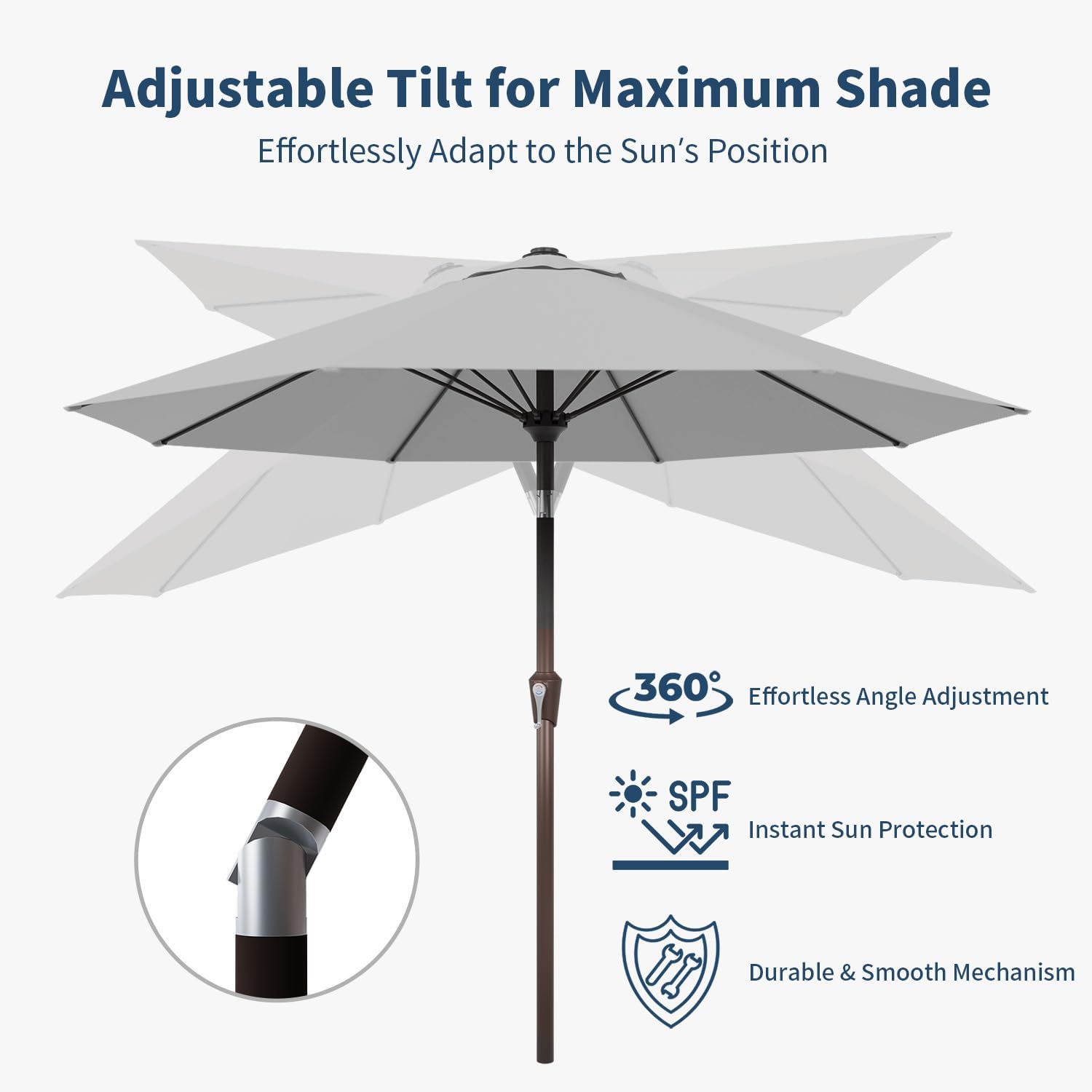 9FT Patio Umbrella Outdoor Table Umbrella w/Push Button Tilt and Crank, 8 Sturdy Ribs, UV Resistant Waterproof Market Umbrella for Pool, Deck, Backyard, Garden, Light Gray