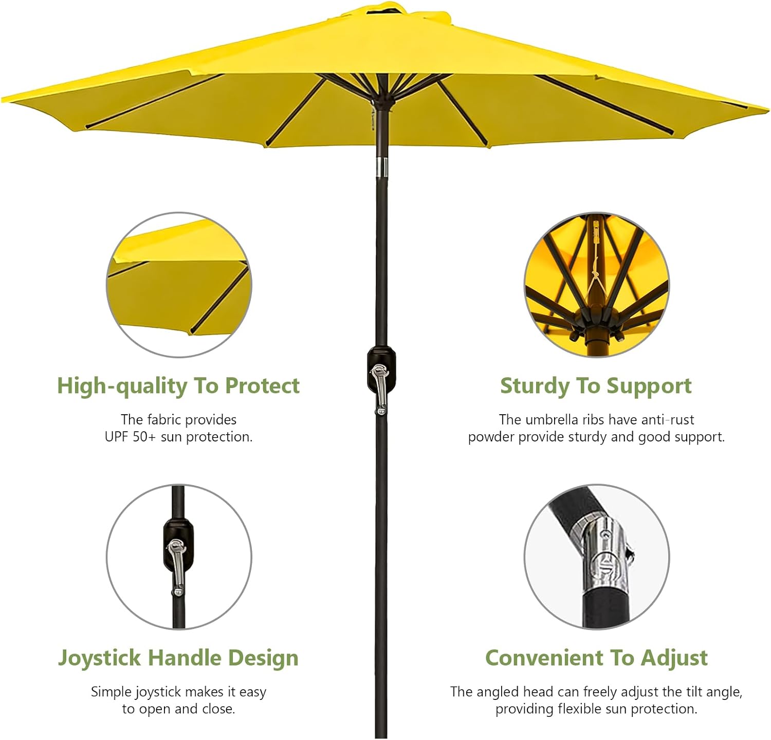 9FT Patio Umbrella Outdoor Table Market Umbrella with Push Button Tilt & Crank, 8 Sturdy Ribs Waterproof UV Protection Fade-Resistant for Garden, Deck, Backyard, Pool