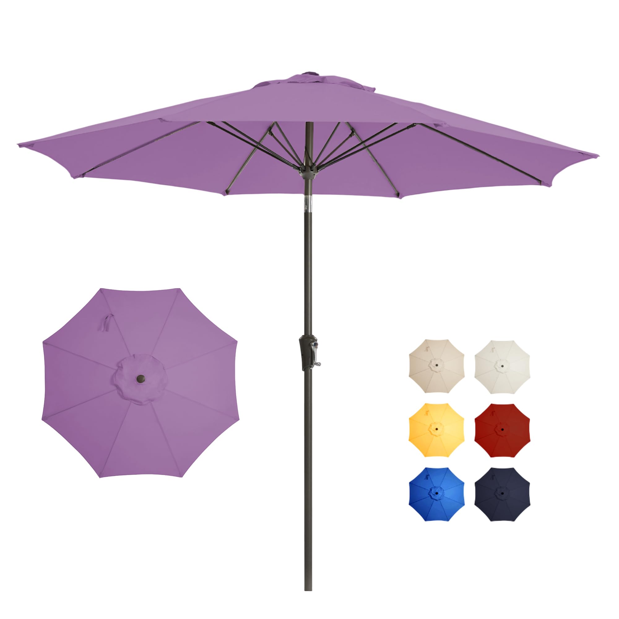 9FT Large Outdoor Patio Umbrella Pool Market Umbrella-UV Resistant, Easy Push Button Tilt and Crank, 8 Sturdy Ribs Heavy-Duty Table Umbrella for Deck, Backyard,Garden (Navy)
