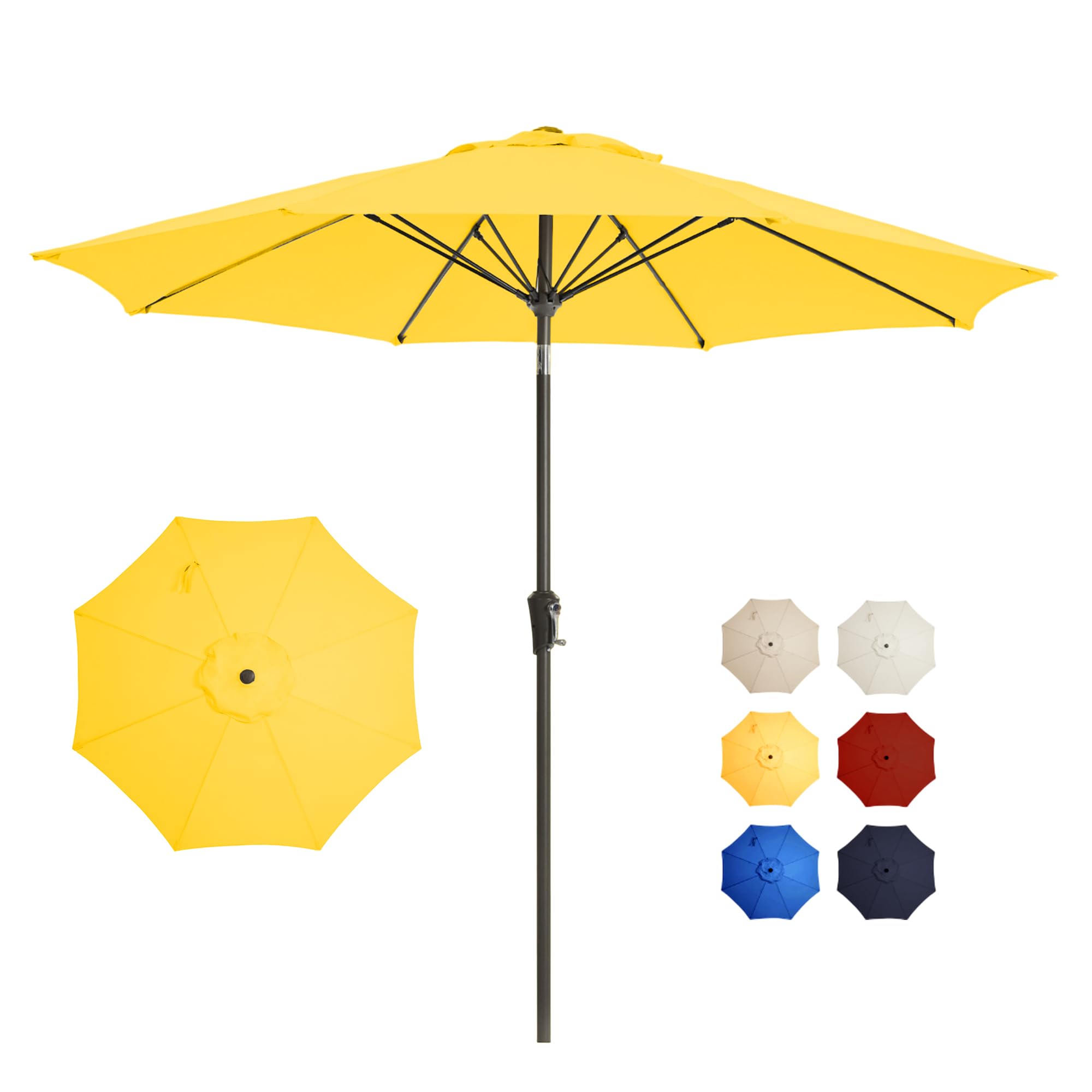 9FT Large Outdoor Patio Umbrella Pool Market Umbrella-UV Resistant, Easy Push Button Tilt and Crank, 8 Sturdy Ribs Heavy-Duty Table Umbrella for Deck, Backyard,Garden (Navy)