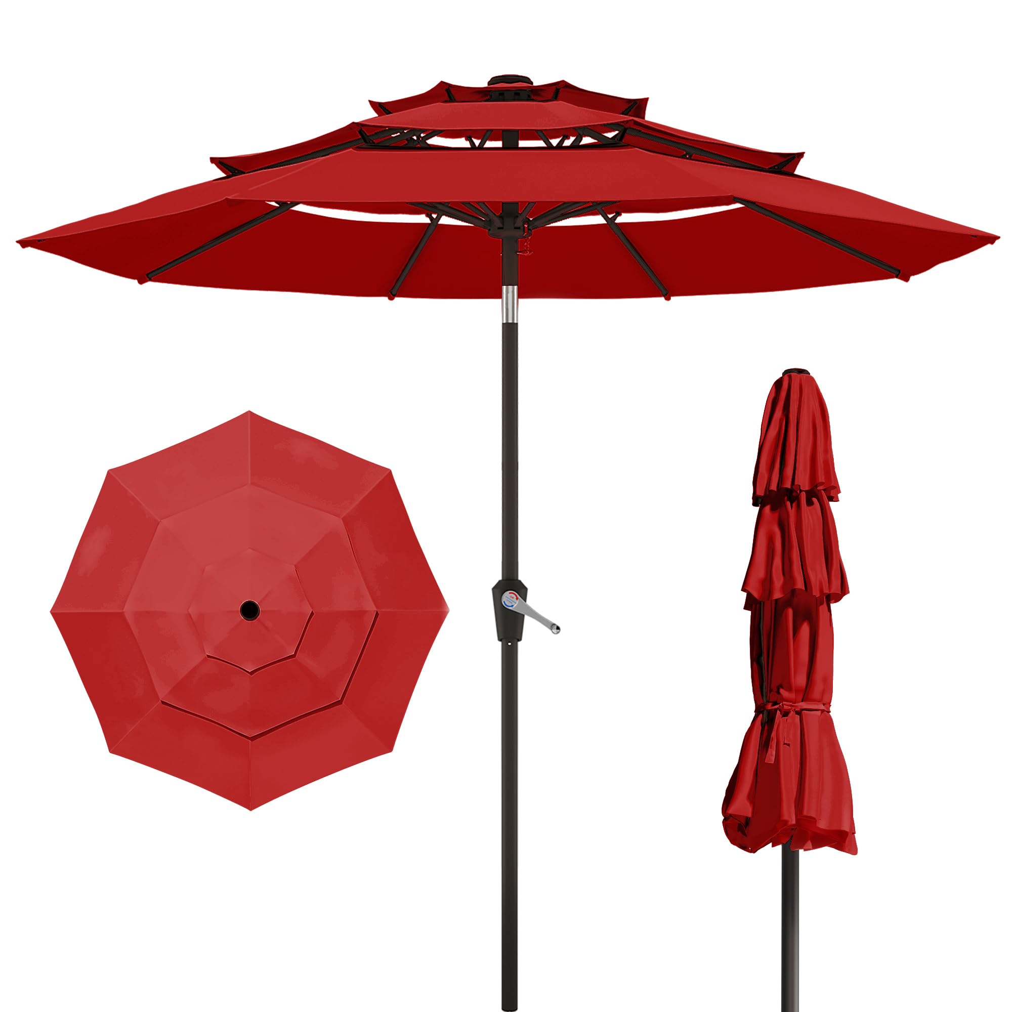 10FT Patio Umbrella 3 Tiers Outdoor Market Umbrella w/Push Button Tilt, Crank, UV and Waterproof Table Umbrella for Garden, Pool, Backyard, Deck, Lawn, Turquoise Blue