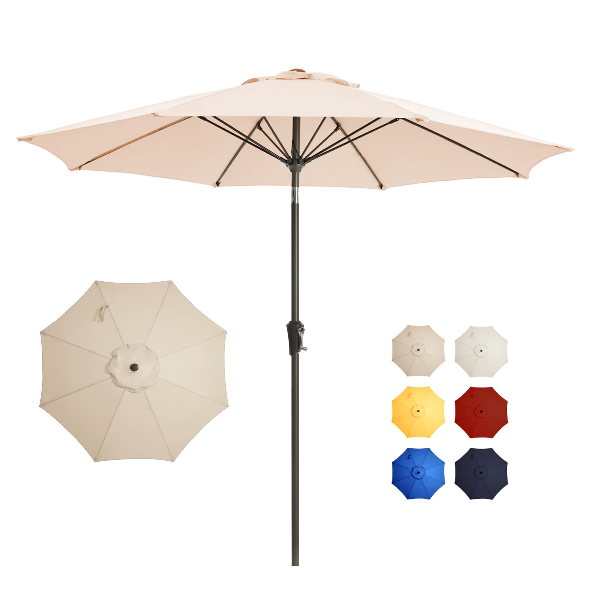 9FT Large Outdoor Patio Umbrella Pool Market Umbrella-UV Resistant, Easy Push Button Tilt and Crank, 8 Sturdy Ribs Heavy-Duty Table Umbrella for Deck, Backyard,Garden (Navy)