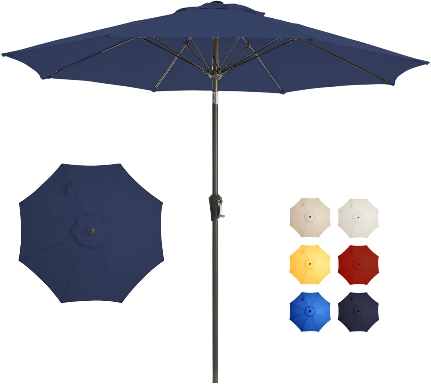 9FT Large Outdoor Patio Umbrella Pool Market Umbrella-UV Resistant, Easy Push Button Tilt and Crank, 8 Sturdy Ribs Heavy-Duty Table Umbrella for Deck, Backyard,Garden (Navy)