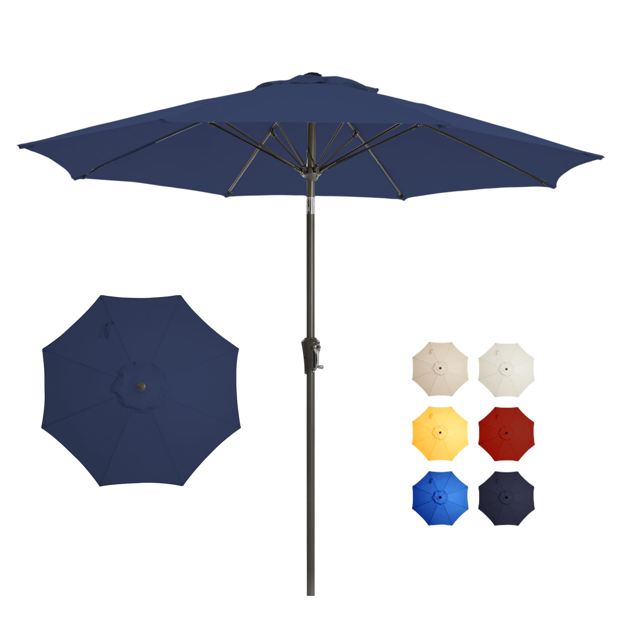 9FT Large Outdoor Patio Umbrella Pool Market Umbrella-UV Resistant, Easy Push Button Tilt and Crank, 8 Sturdy Ribs Heavy-Duty Table Umbrella for Deck, Backyard,Garden (Navy)