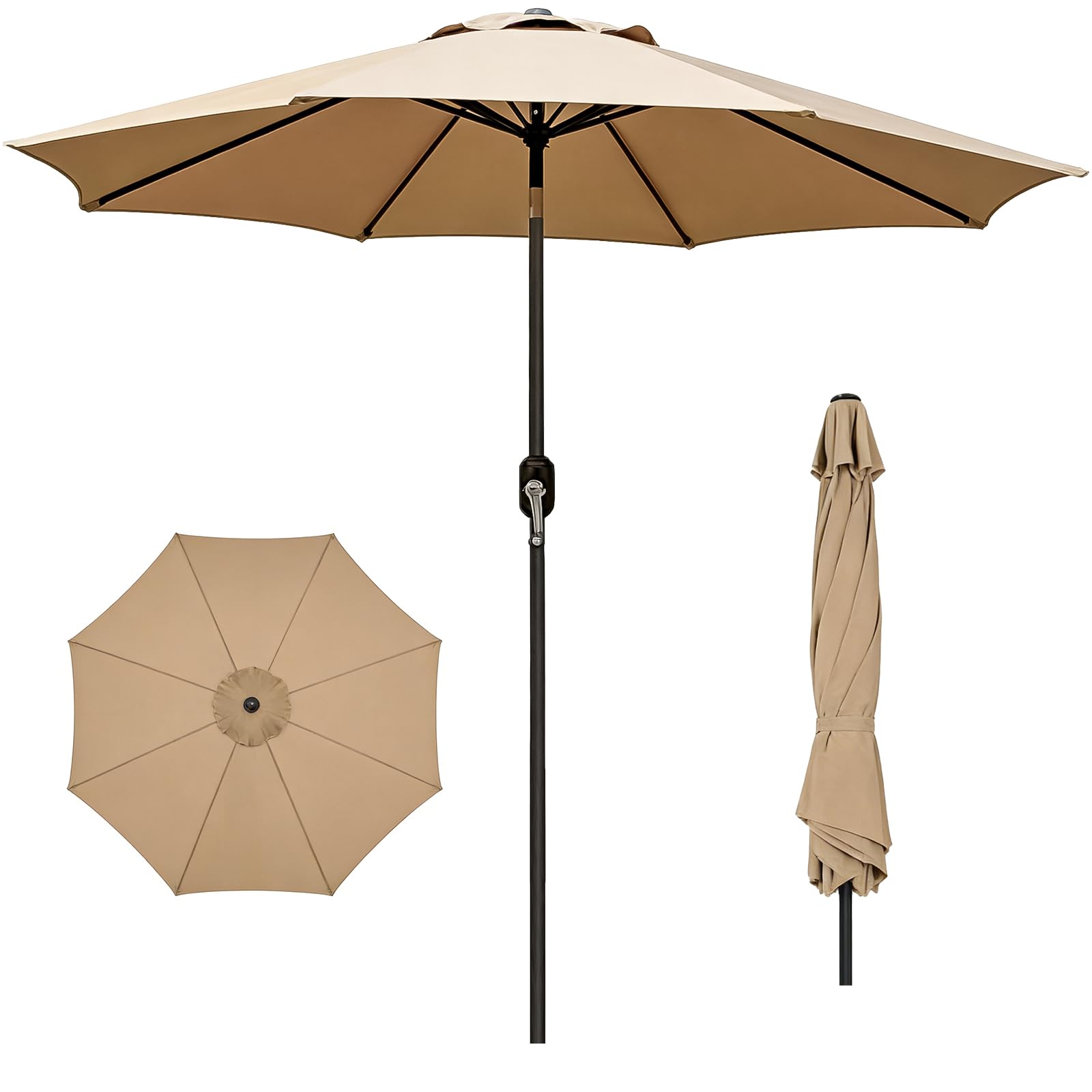 9FT Patio Umbrella Outdoor Table Market Umbrella with Push Button Tilt & Crank, 8 Sturdy Ribs Waterproof UV Protection Fade-Resistant for Garden, Deck, Backyard, Pool