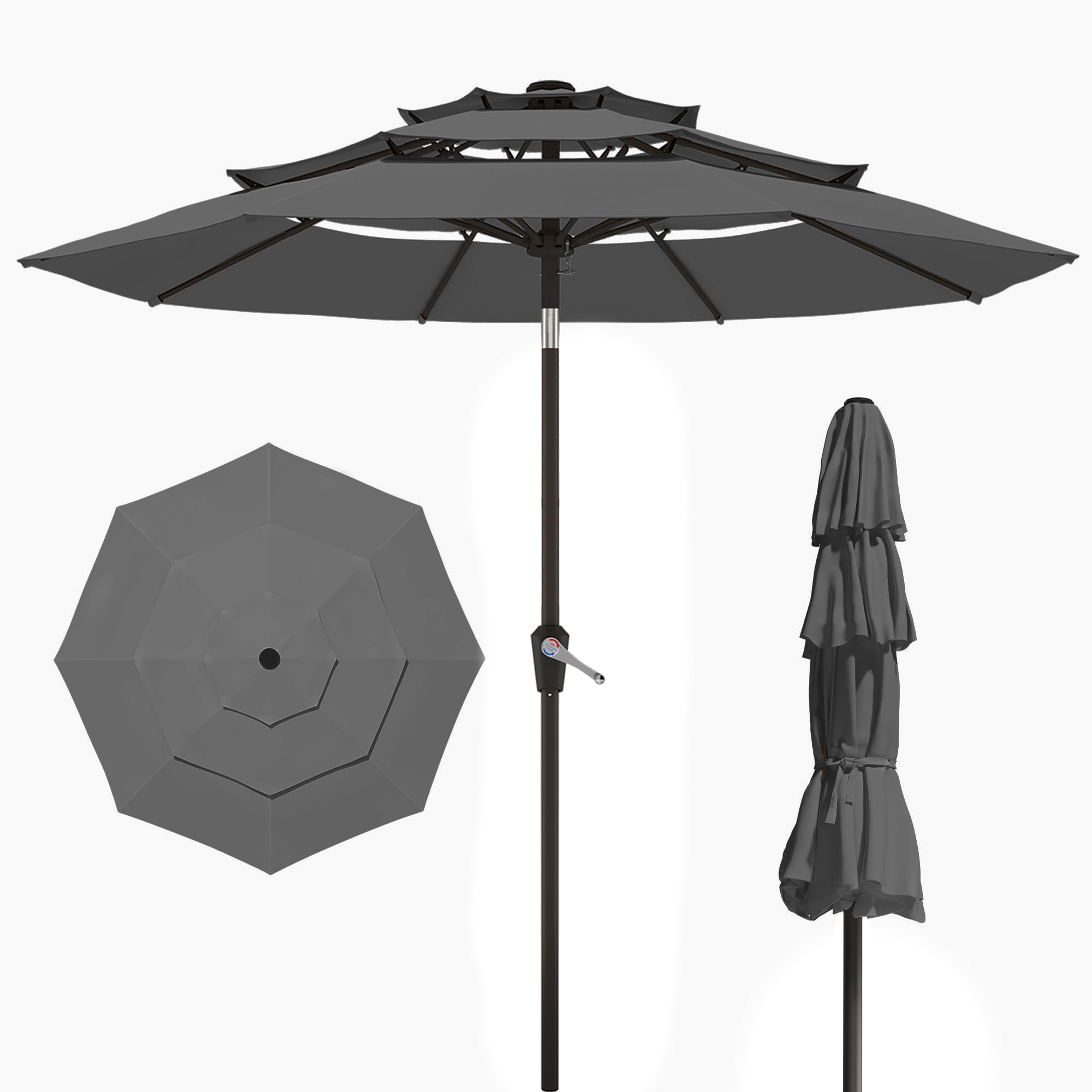 10FT Patio Umbrella 3 Tiers Outdoor Market Umbrella w/Push Button Tilt, Crank, UV and Waterproof Table Umbrella for Garden, Pool, Backyard, Deck, Lawn, Turquoise Blue