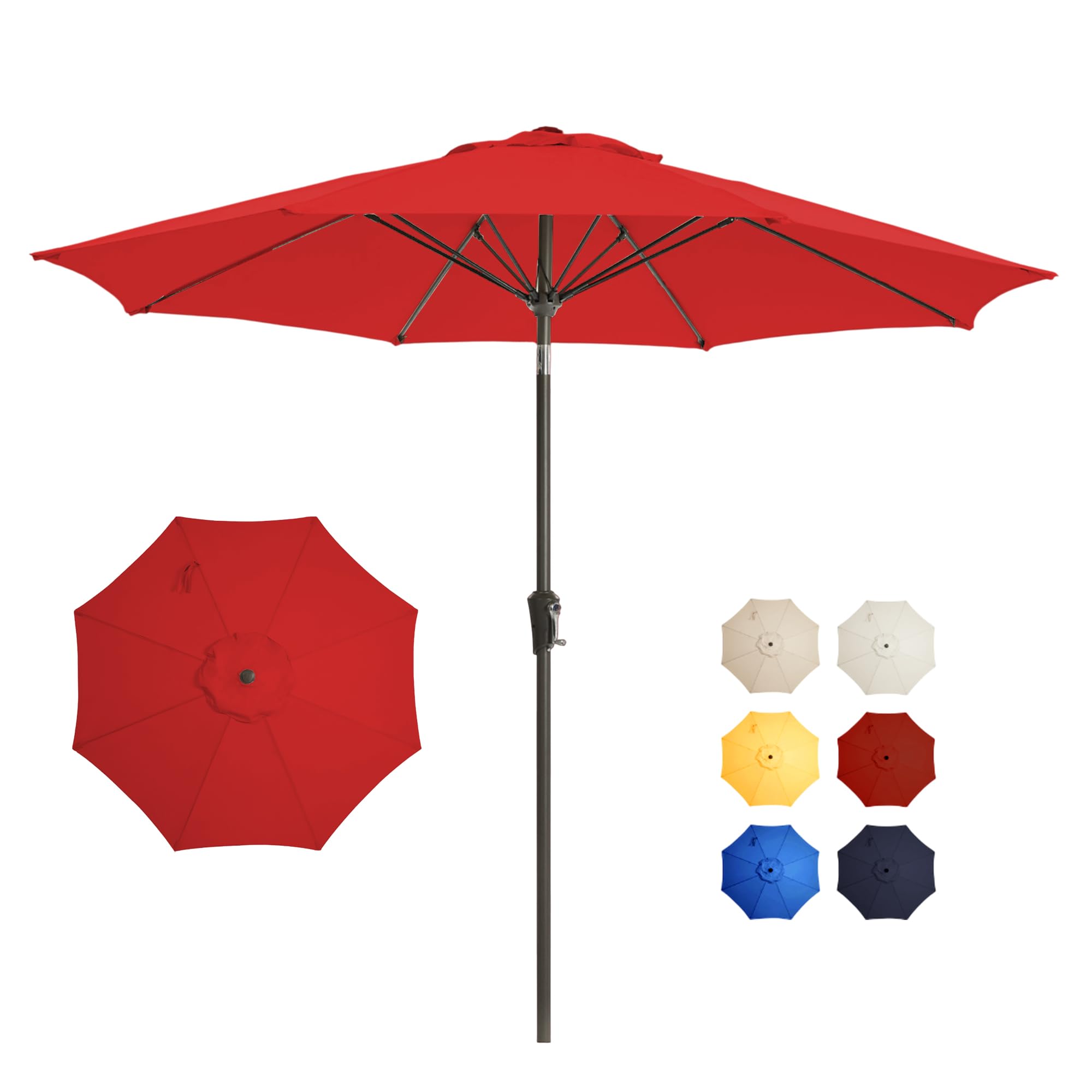 9FT Large Outdoor Patio Umbrella Pool Market Umbrella-UV Resistant, Easy Push Button Tilt and Crank, 8 Sturdy Ribs Heavy-Duty Table Umbrella for Deck, Backyard,Garden (Navy)
