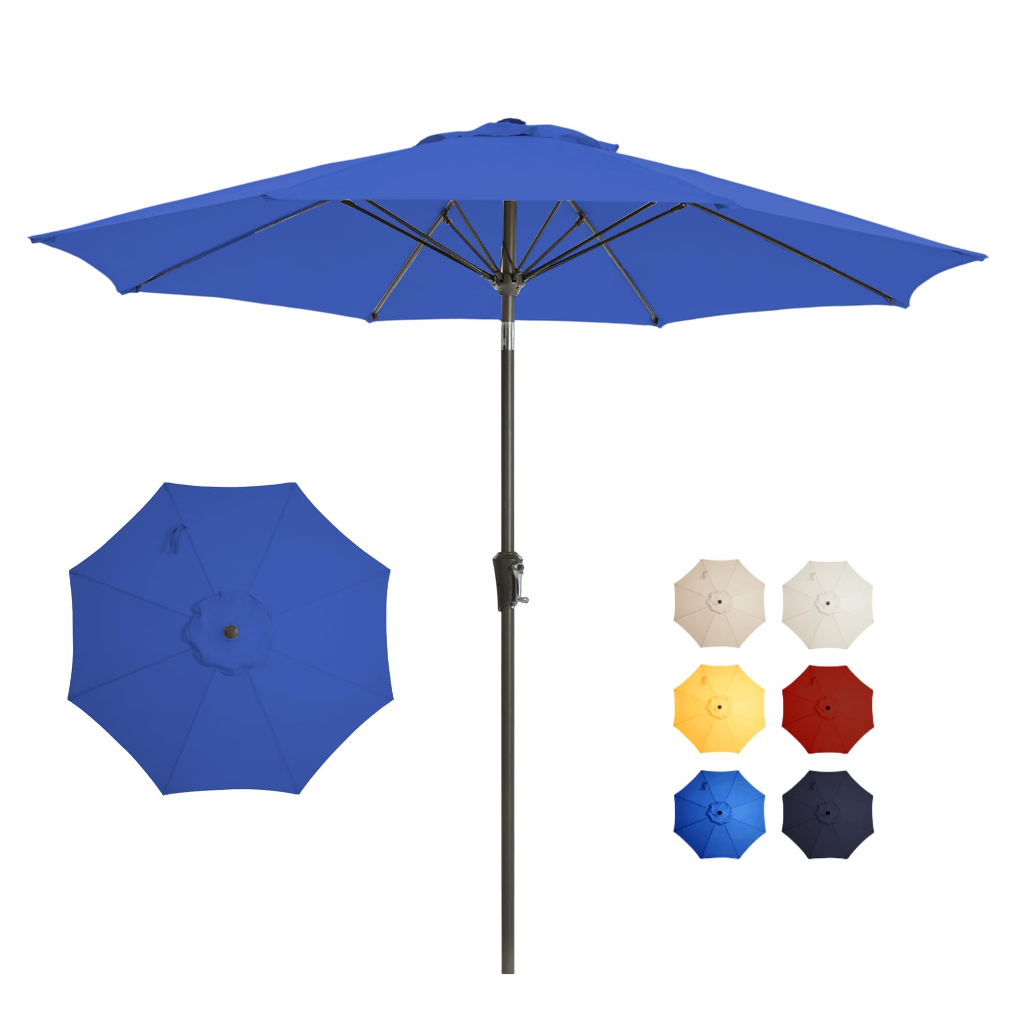 9FT Large Outdoor Patio Umbrella Pool Market Umbrella-UV Resistant, Easy Push Button Tilt and Crank, 8 Sturdy Ribs Heavy-Duty Table Umbrella for Deck, Backyard,Garden (Navy)