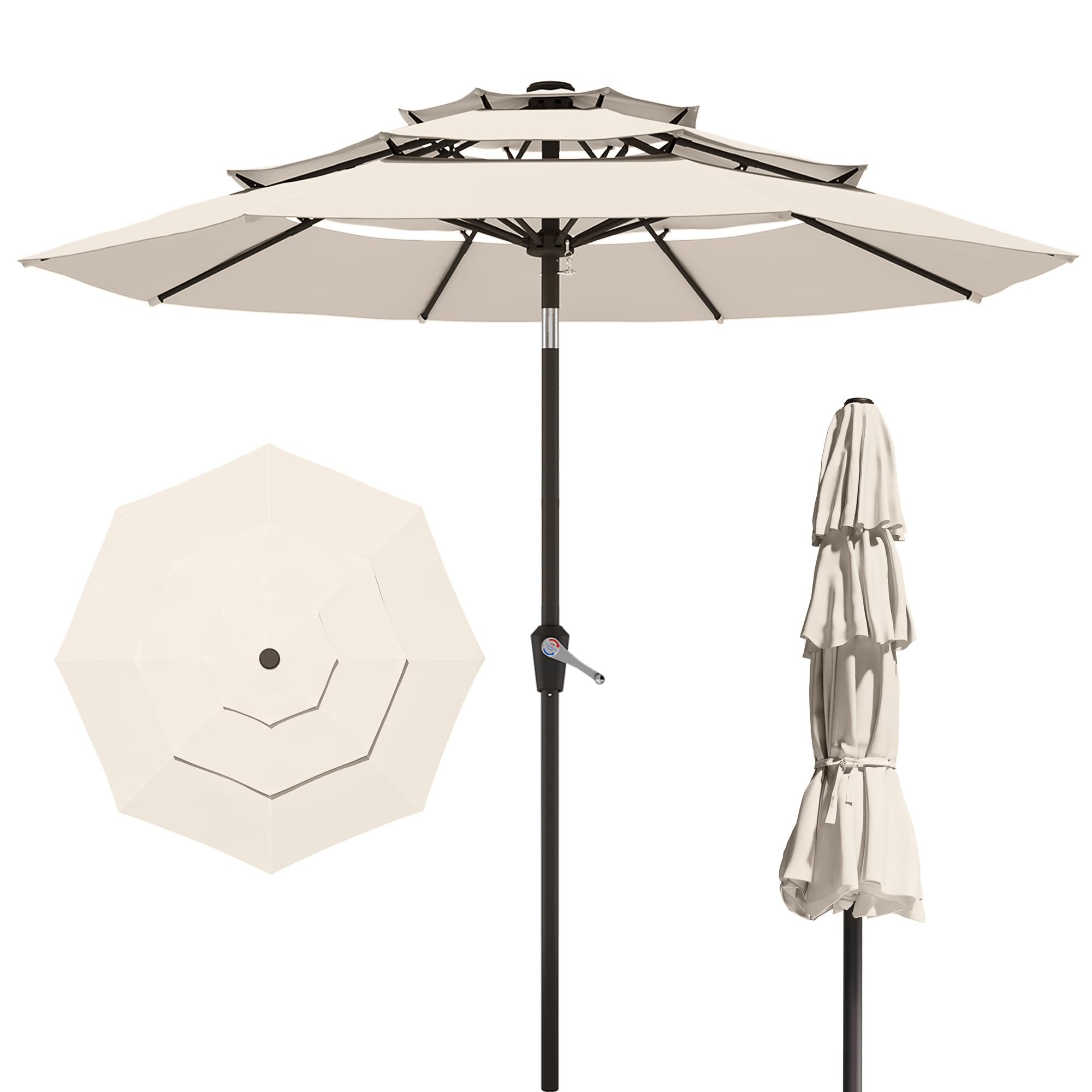 10FT Patio Umbrella 3 Tiers Outdoor Market Umbrella w/Push Button Tilt, Crank, UV and Waterproof Table Umbrella for Garden, Pool, Backyard, Deck, Lawn, Turquoise Blue