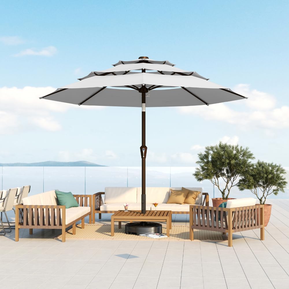10FT Patio Umbrella 3 Tiers Outdoor Market Umbrella w/Push Button Tilt, Crank, UV and Waterproof Table Umbrella for Garden, Pool, Backyard, Deck, Lawn, Turquoise Blue