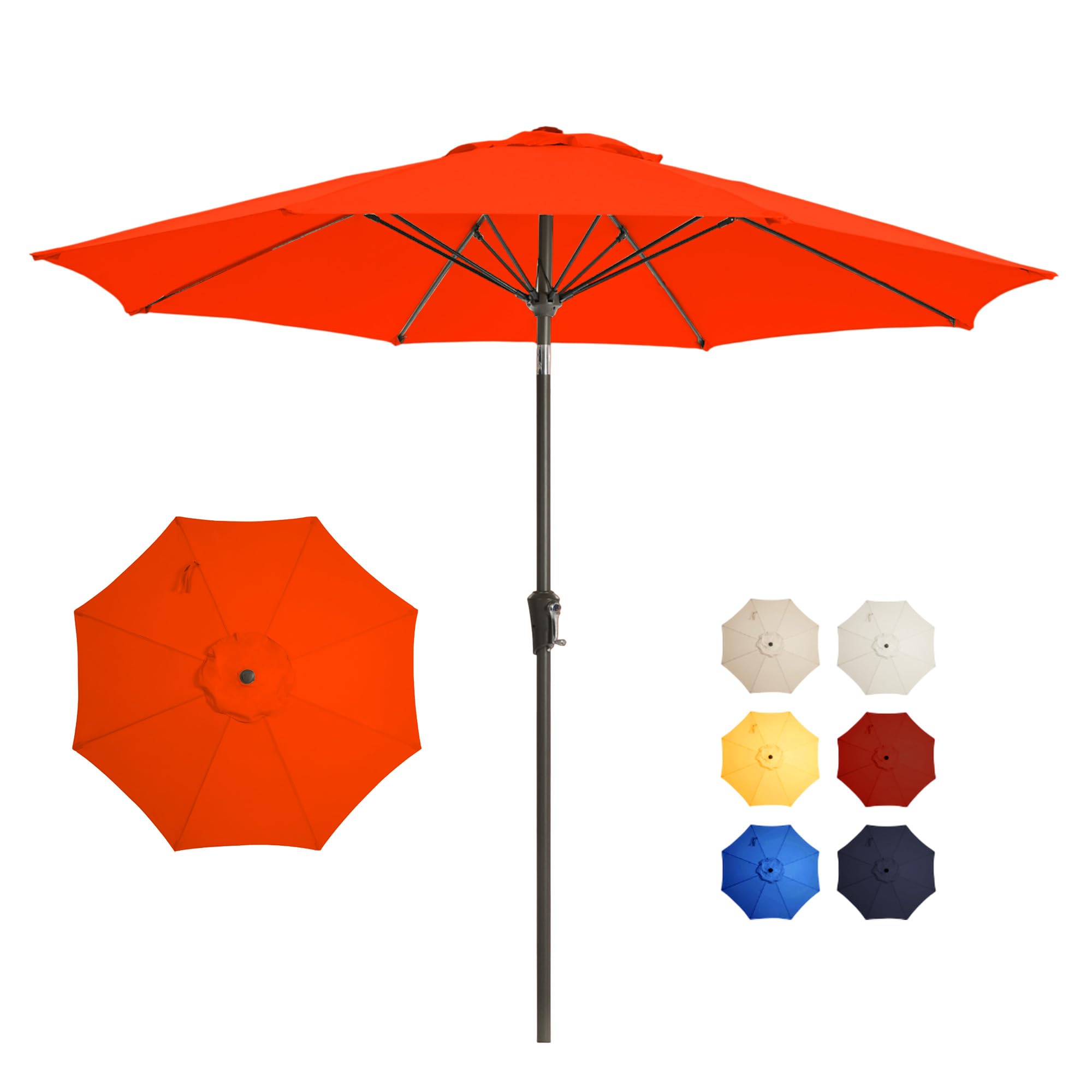 9FT Large Outdoor Patio Umbrella Pool Market Umbrella-UV Resistant, Easy Push Button Tilt and Crank, 8 Sturdy Ribs Heavy-Duty Table Umbrella for Deck, Backyard,Garden (Navy)