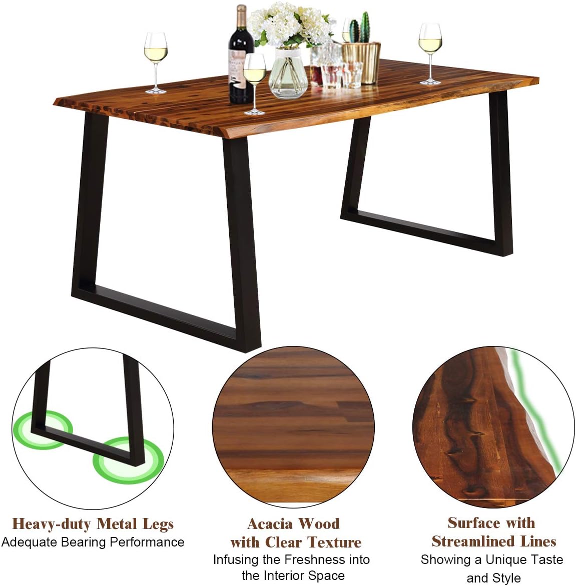 Giantex Rectangular Acacia Wood Dining Table Rustic Indoor & Outdoor Furniture (Rustic Brown&Black)