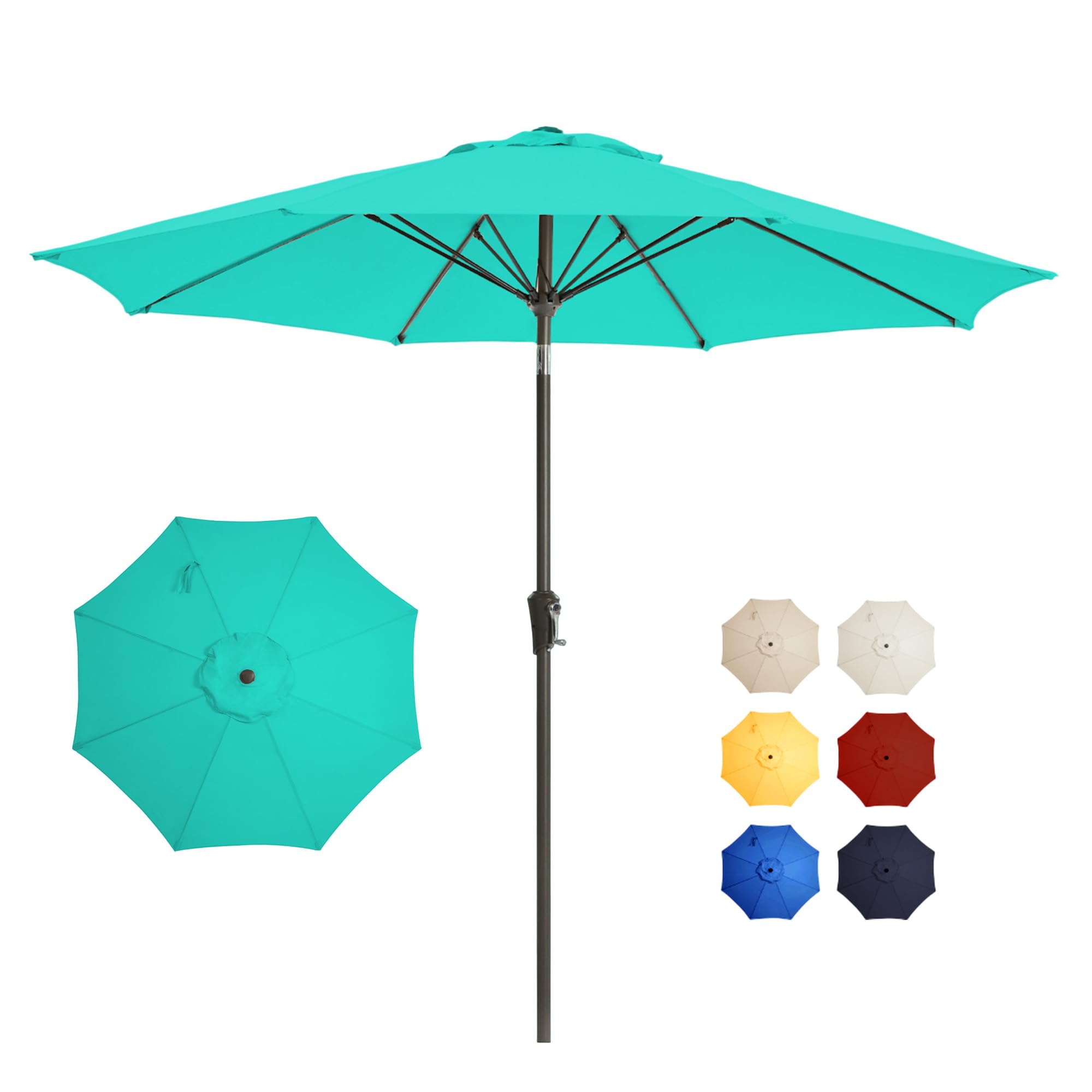 9FT Large Outdoor Patio Umbrella Pool Market Umbrella-UV Resistant, Easy Push Button Tilt and Crank, 8 Sturdy Ribs Heavy-Duty Table Umbrella for Deck, Backyard,Garden (Navy)