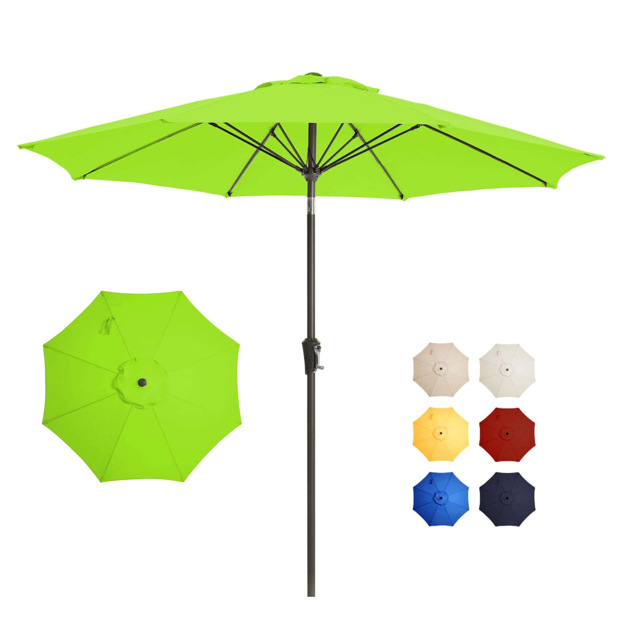 9FT Large Outdoor Patio Umbrella Pool Market Umbrella-UV Resistant, Easy Push Button Tilt and Crank, 8 Sturdy Ribs Heavy-Duty Table Umbrella for Deck, Backyard,Garden (Navy)