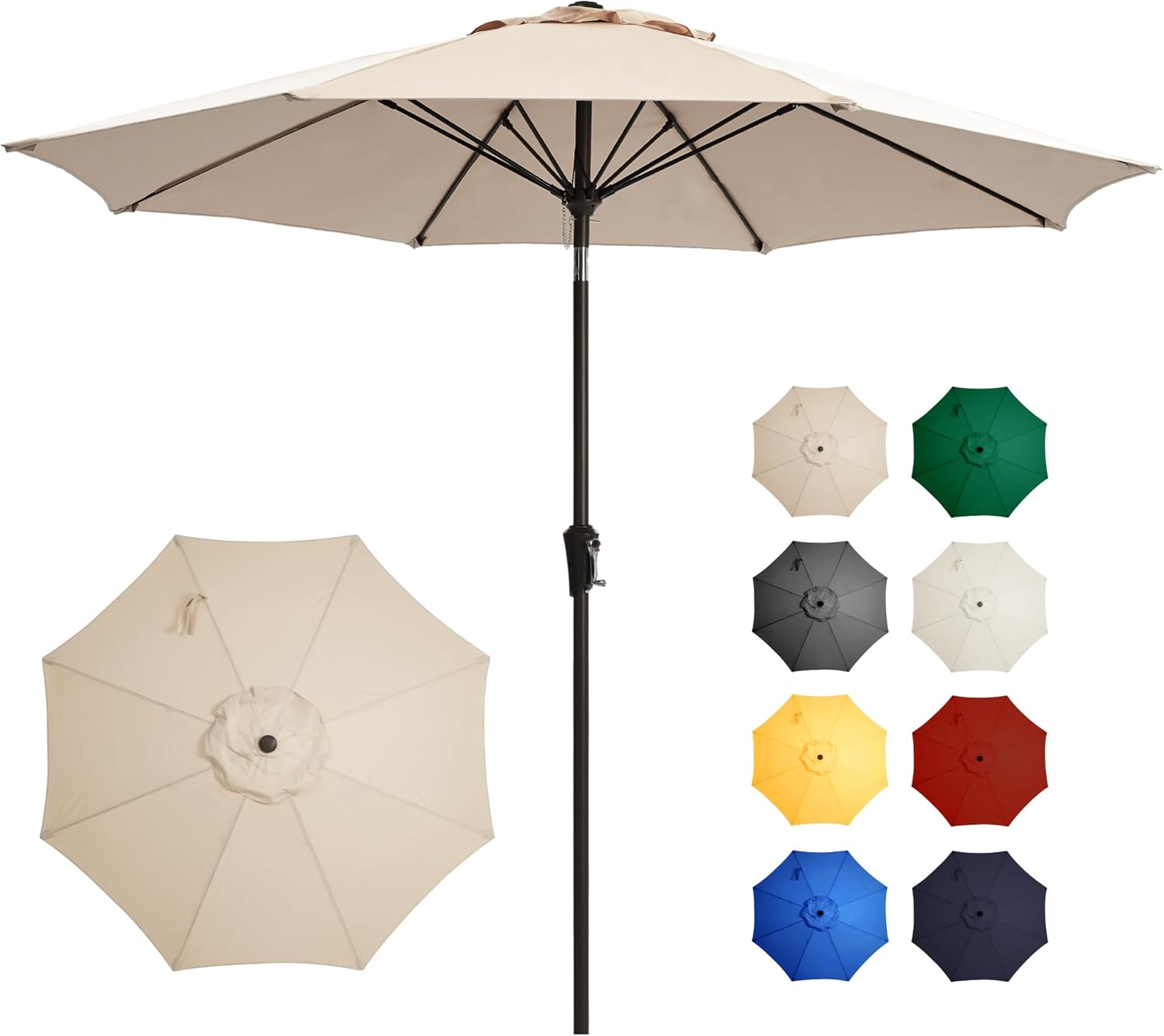 Ayge 9FT Large Outdoor Patio Umbrella Market Table Umbrella-UV Resistant, Easy Push Button Tilt and Crank, 8 Sturdy Fiberglass Ribs Heavy-Duty Pool Umbrella for Deck, Backyard,Garden,Beige