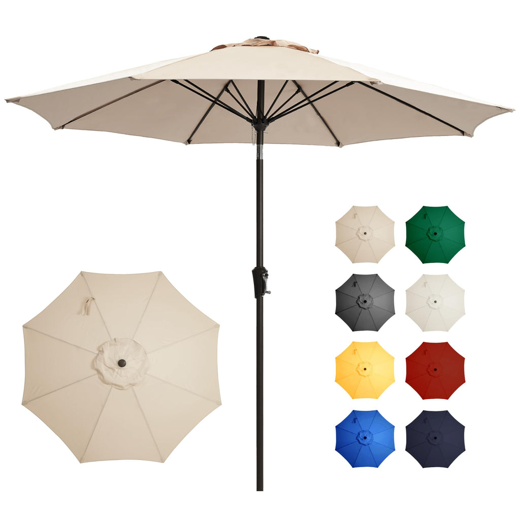 Ayge 9FT Large Outdoor Patio Umbrella Market Table Umbrella-UV Resistant, Easy Push Button Tilt and Crank, 8 Sturdy Fiberglass Ribs Heavy-Duty Pool Umbrella for Deck, Backyard,Garden,Beige