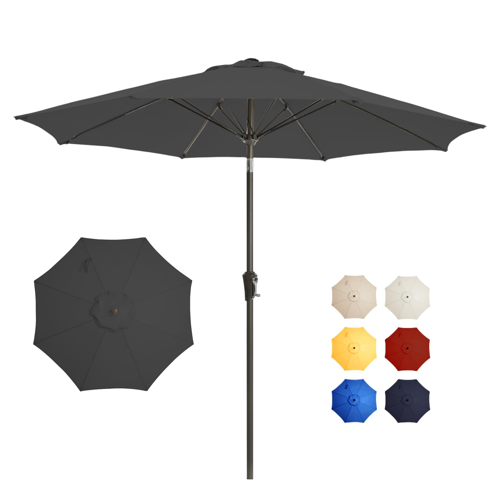 9FT Large Outdoor Patio Umbrella Pool Market Umbrella-UV Resistant, Easy Push Button Tilt and Crank, 8 Sturdy Ribs Heavy-Duty Table Umbrella for Deck, Backyard,Garden (Navy)