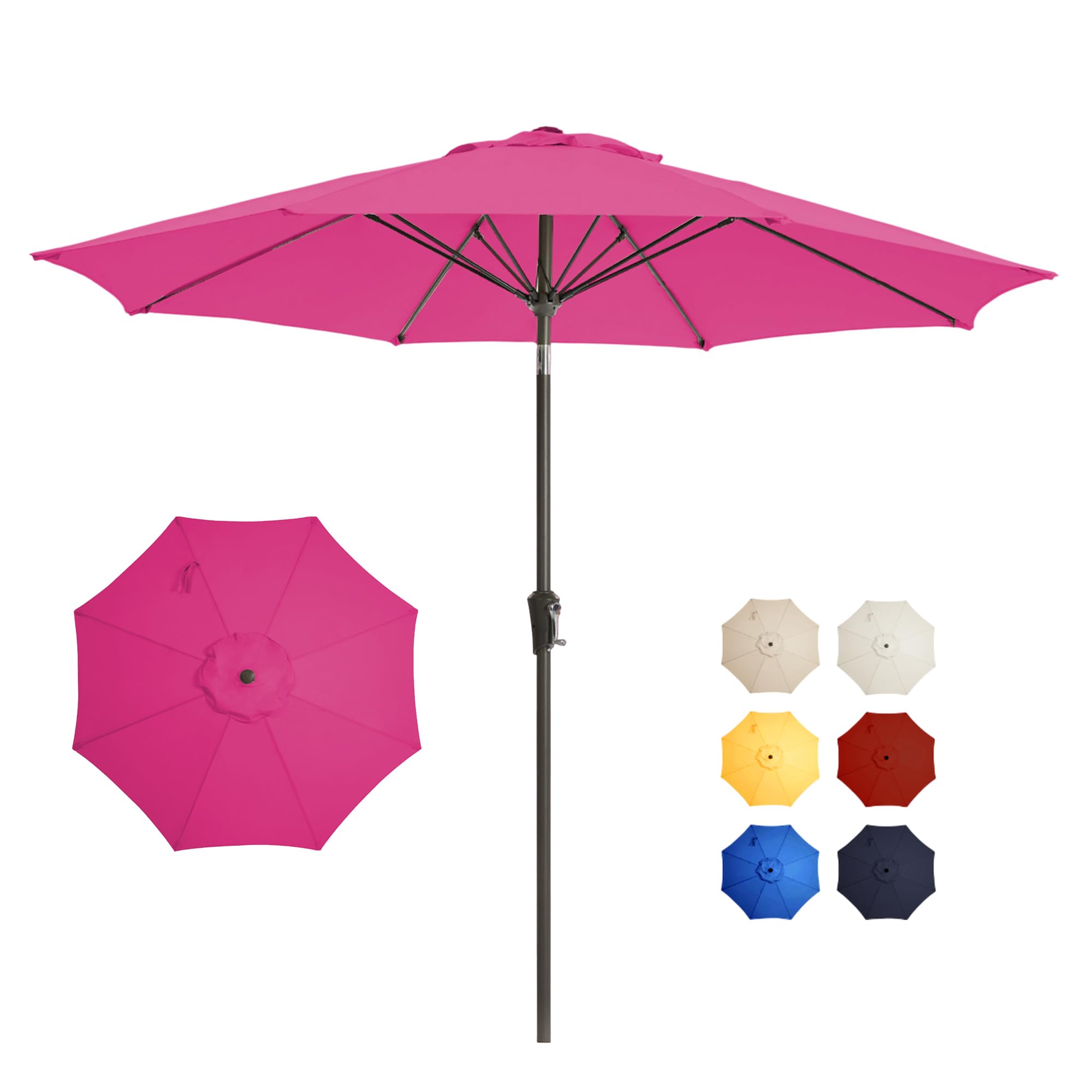 9FT Large Outdoor Patio Umbrella Pool Market Umbrella-UV Resistant, Easy Push Button Tilt and Crank, 8 Sturdy Ribs Heavy-Duty Table Umbrella for Deck, Backyard,Garden (Navy)