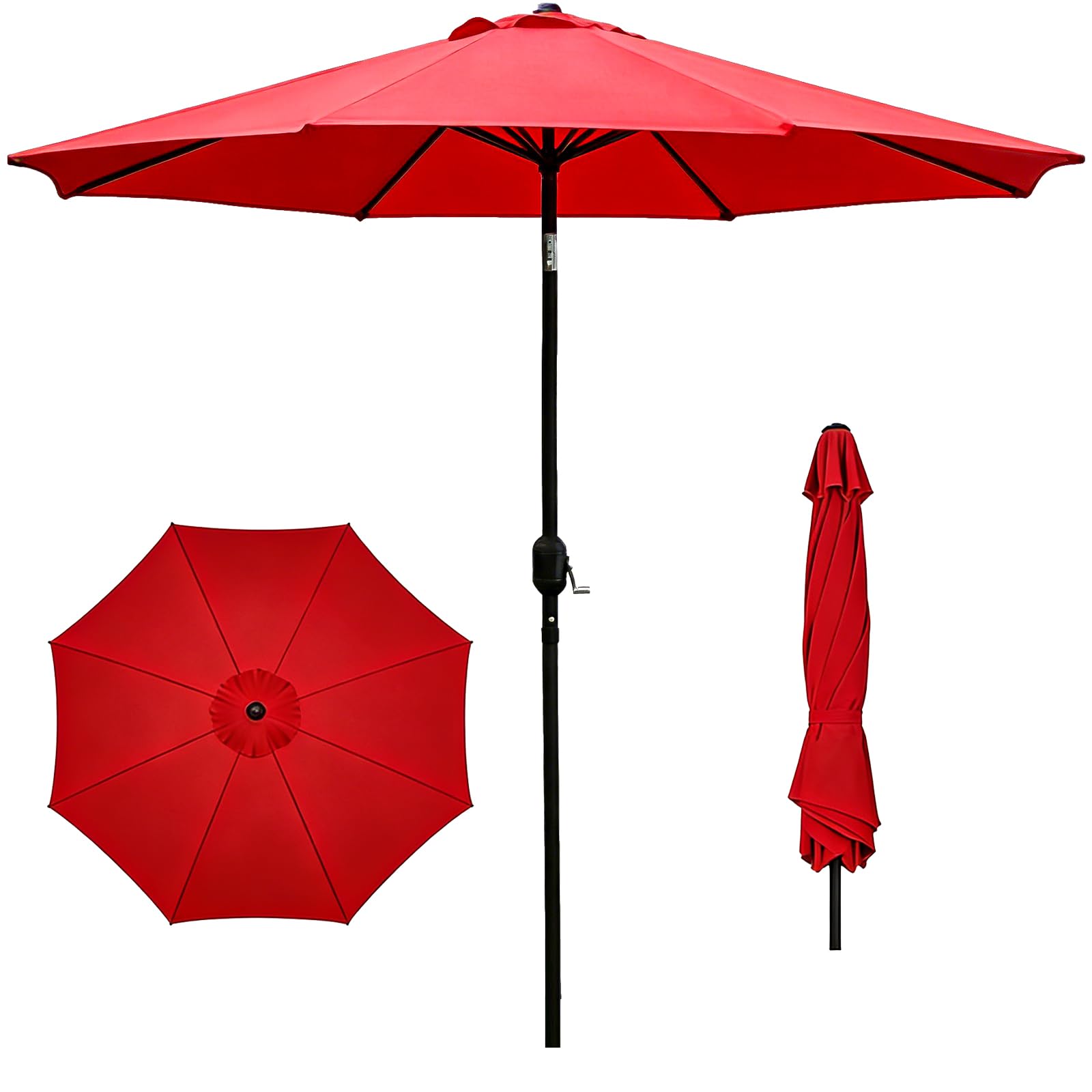 9FT Patio Umbrella Outdoor Table Market Umbrella with Push Button Tilt & Crank, 8 Sturdy Ribs Waterproof UV Protection Fade-Resistant for Garden, Deck, Backyard, Pool