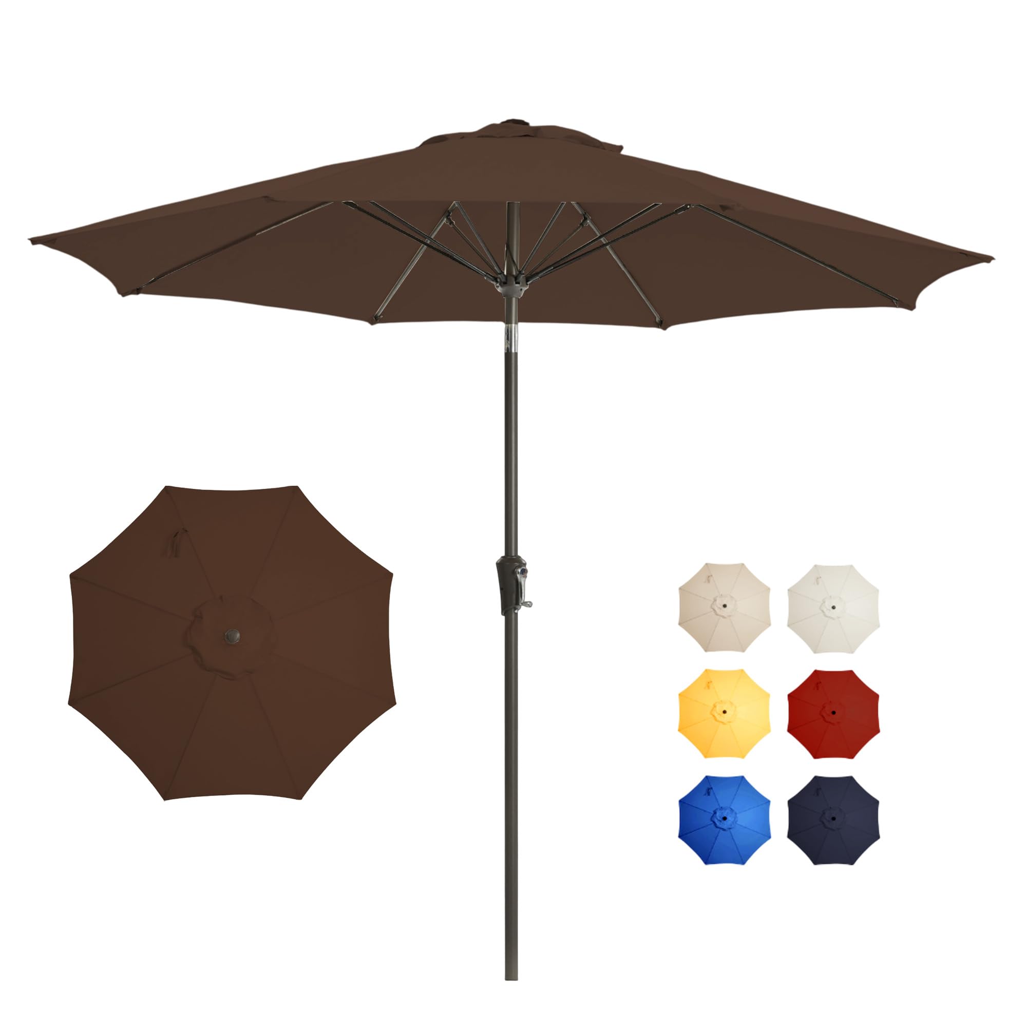 9FT Large Outdoor Patio Umbrella Pool Market Umbrella-UV Resistant, Easy Push Button Tilt and Crank, 8 Sturdy Ribs Heavy-Duty Table Umbrella for Deck, Backyard,Garden (Navy)