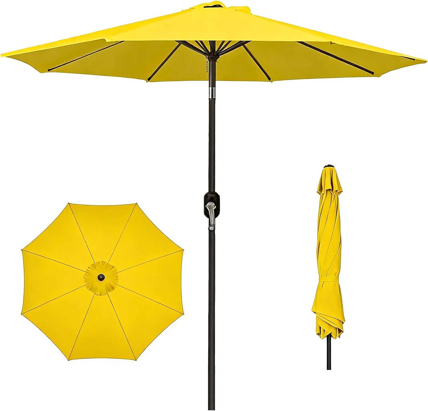 9FT Patio Umbrella Outdoor Table Market Umbrella with Push Button Tilt & Crank, 8 Sturdy Ribs Waterproof UV Protection Fade-Resistant for Garden, Deck, Backyard, Pool
