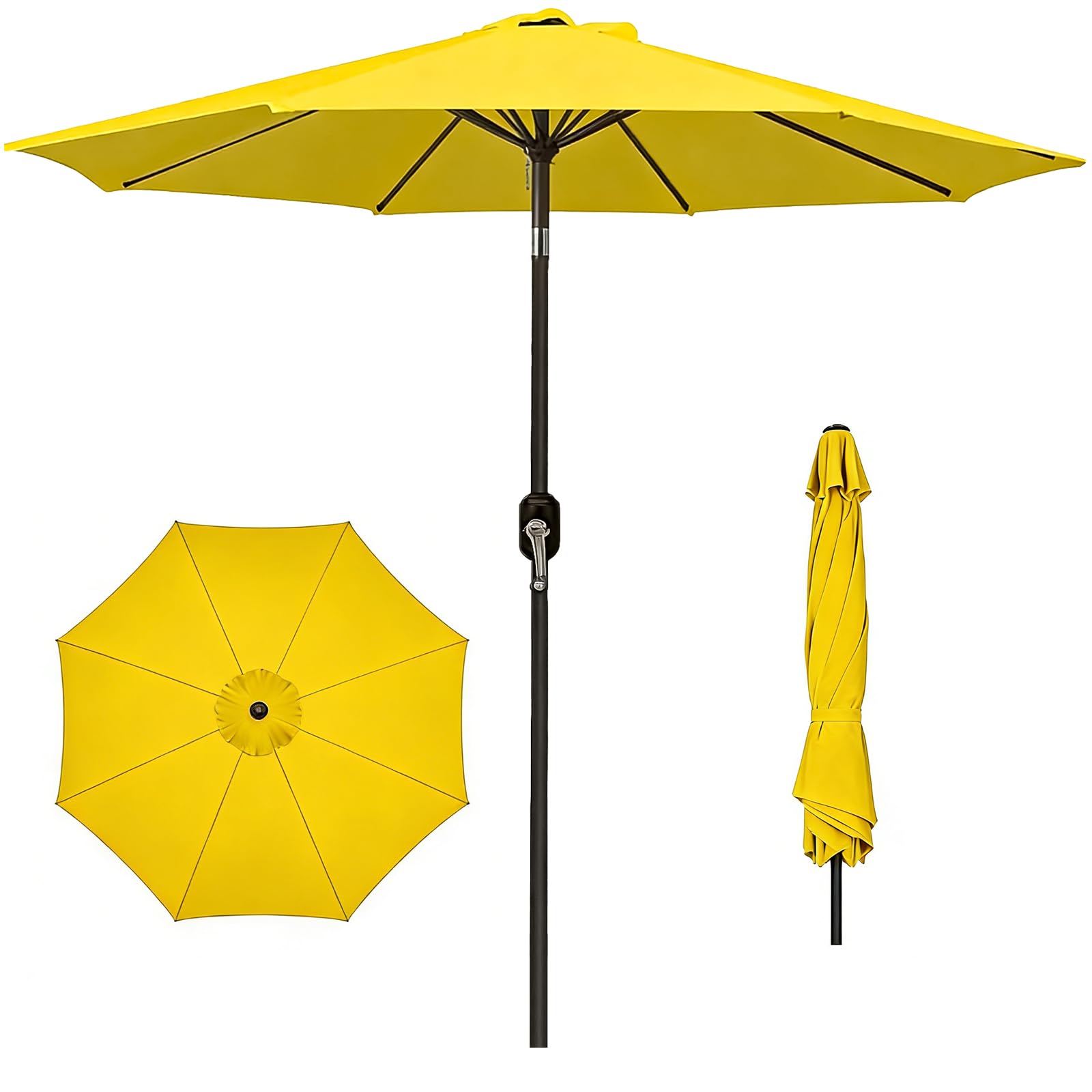 9FT Patio Umbrella Outdoor Table Market Umbrella with Push Button Tilt & Crank, 8 Sturdy Ribs Waterproof UV Protection Fade-Resistant for Garden, Deck, Backyard, Pool