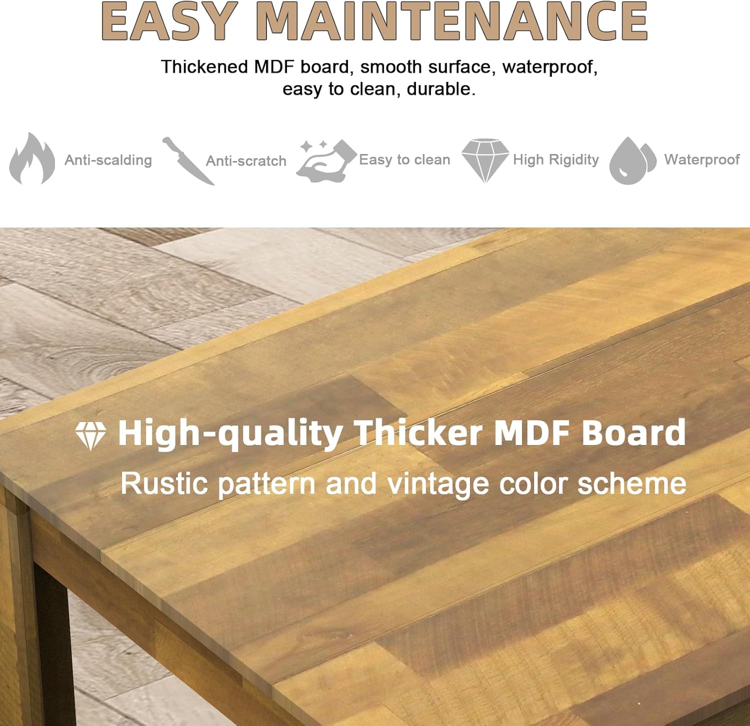 STHOUYN 71" 6ft Kitchen Dining Room Table for 6 8, Large Farmhouse Dinner Table, Wood Rectangular Long Tables for Big Family, Waterproof & Scratch Resistant (Brown)