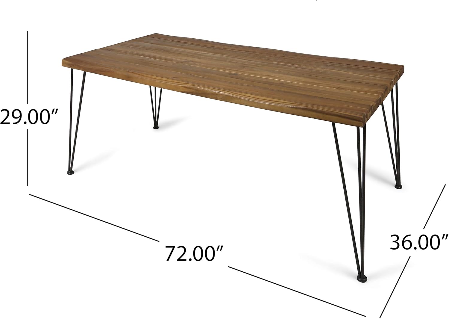 Christopher Knight Home Kama Patio Dining, Rectangular, 72", Acacia Wood Table Top, Rustic Iron Hairpin Legs, Teak Finish, Metal