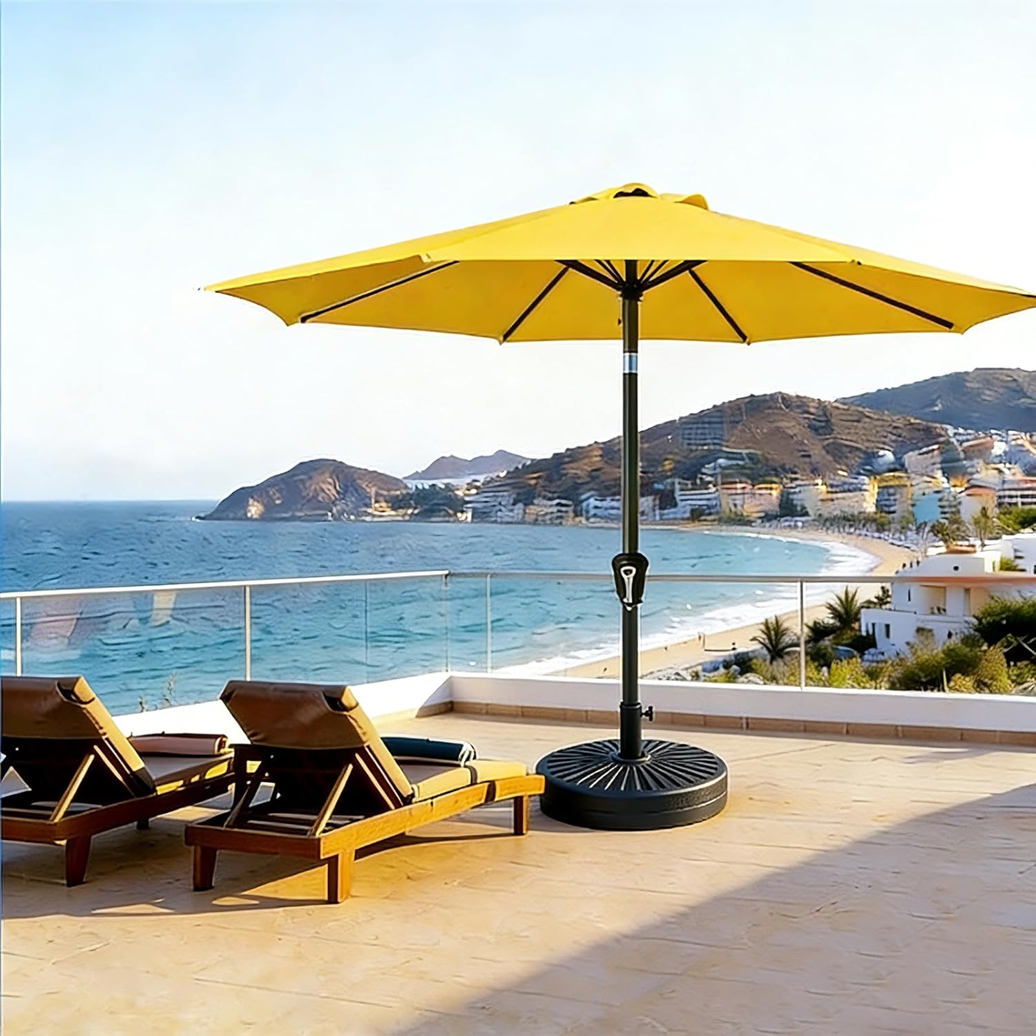 9FT Patio Umbrella Outdoor Table Market Umbrella with Push Button Tilt & Crank, 8 Sturdy Ribs Waterproof UV Protection Fade-Resistant for Garden, Deck, Backyard, Pool