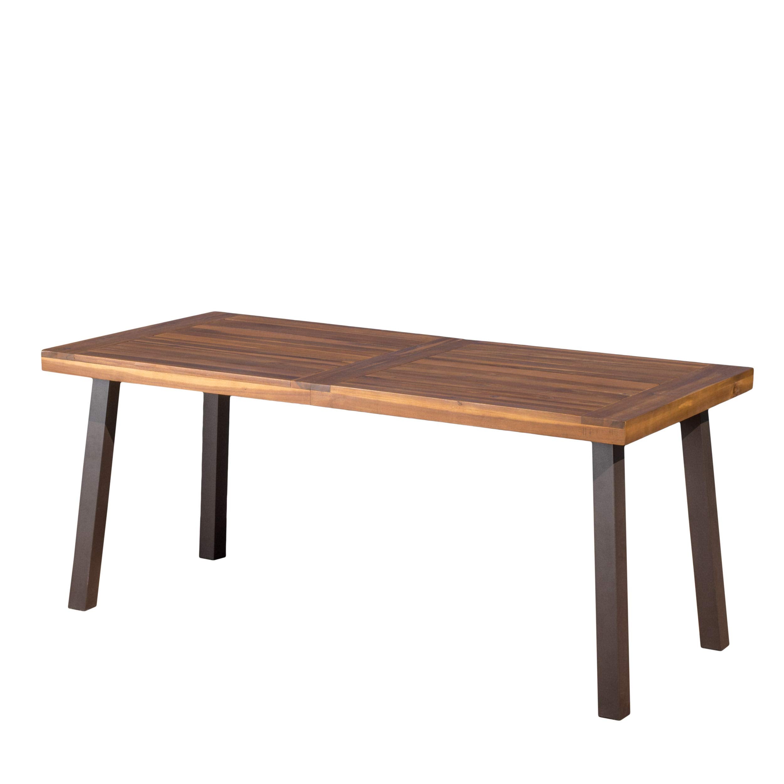 Christopher Knight Home Della Acacia Wood Dining Table, Teak Finish With Rustic Metal