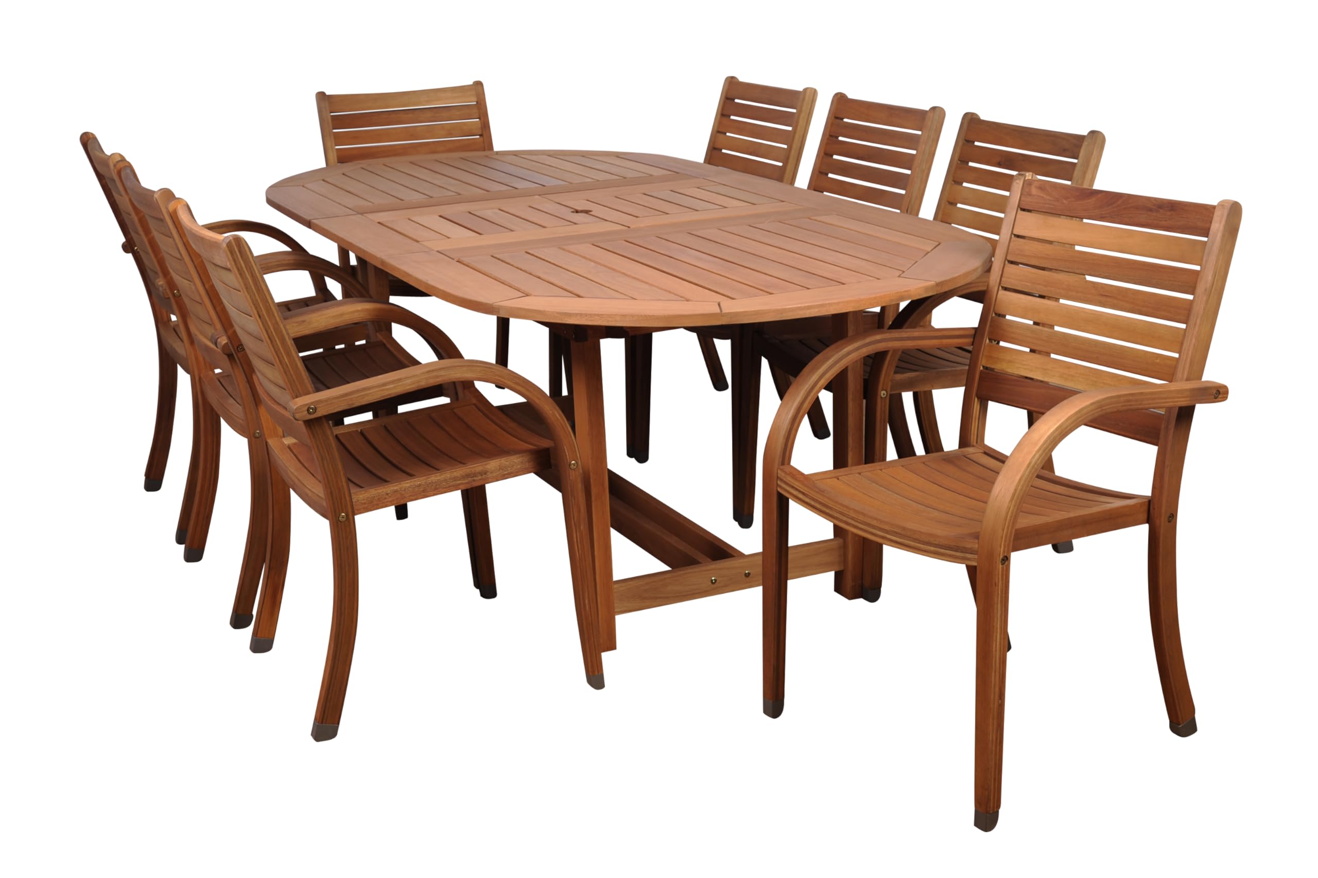 Amazonia Arizona 9 Piece Oval Outdoor Dining Set | Eucalyptus Wood | Durable and Ideal for Patio and Backyard