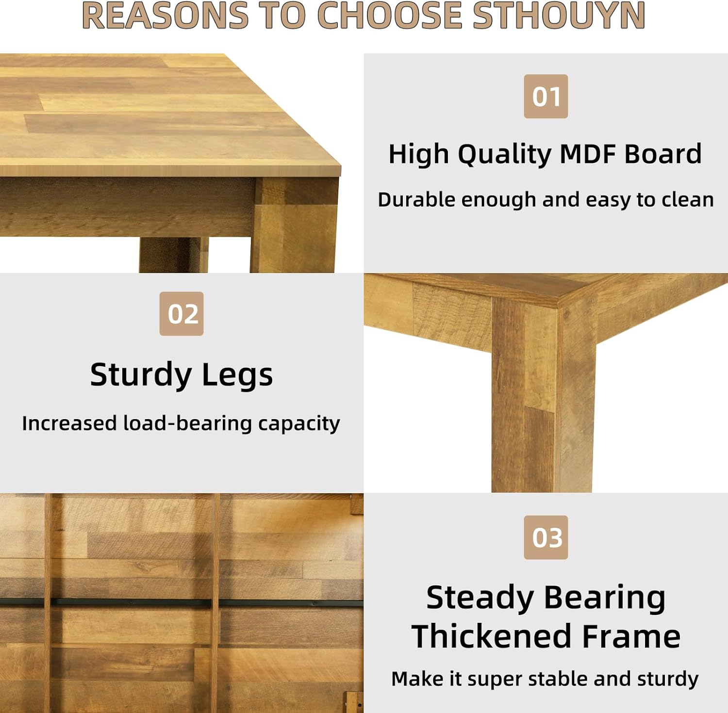 STHOUYN 71" 6ft Kitchen Dining Room Table for 6 8, Large Farmhouse Dinner Table, Wood Rectangular Long Tables for Big Family, Waterproof & Scratch Resistant (Brown)