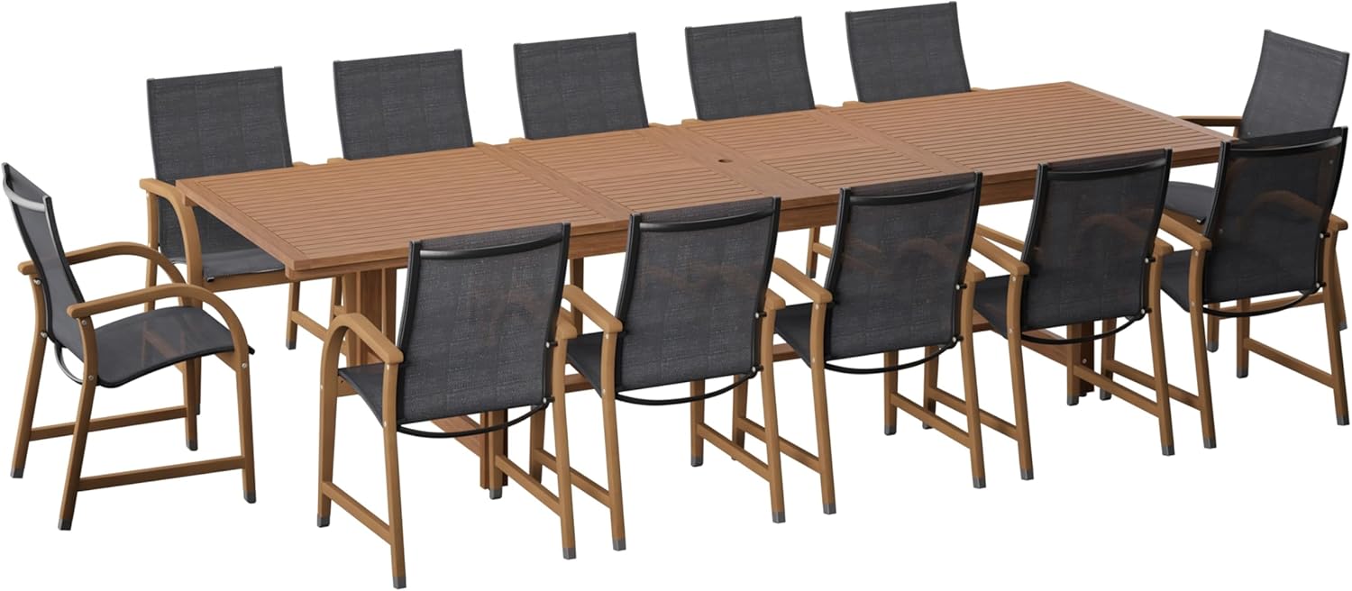 Amazonia Franklin 9-Piece Rectangular Extendable Patio Dining Set Teak Finish and Weather-Net Technology Ideal for Outdoors and Indoors