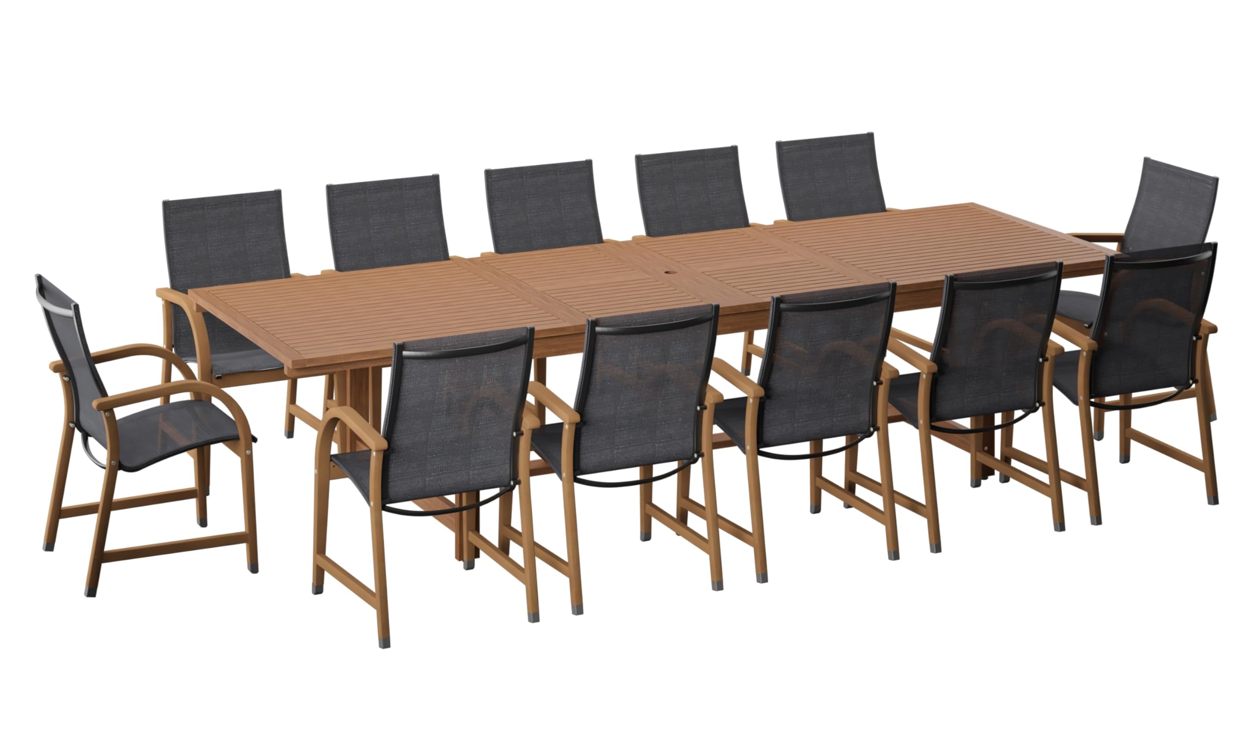 Amazonia Franklin 9-Piece Rectangular Extendable Patio Dining Set Teak Finish and Weather-Net Technology Ideal for Outdoors and Indoors