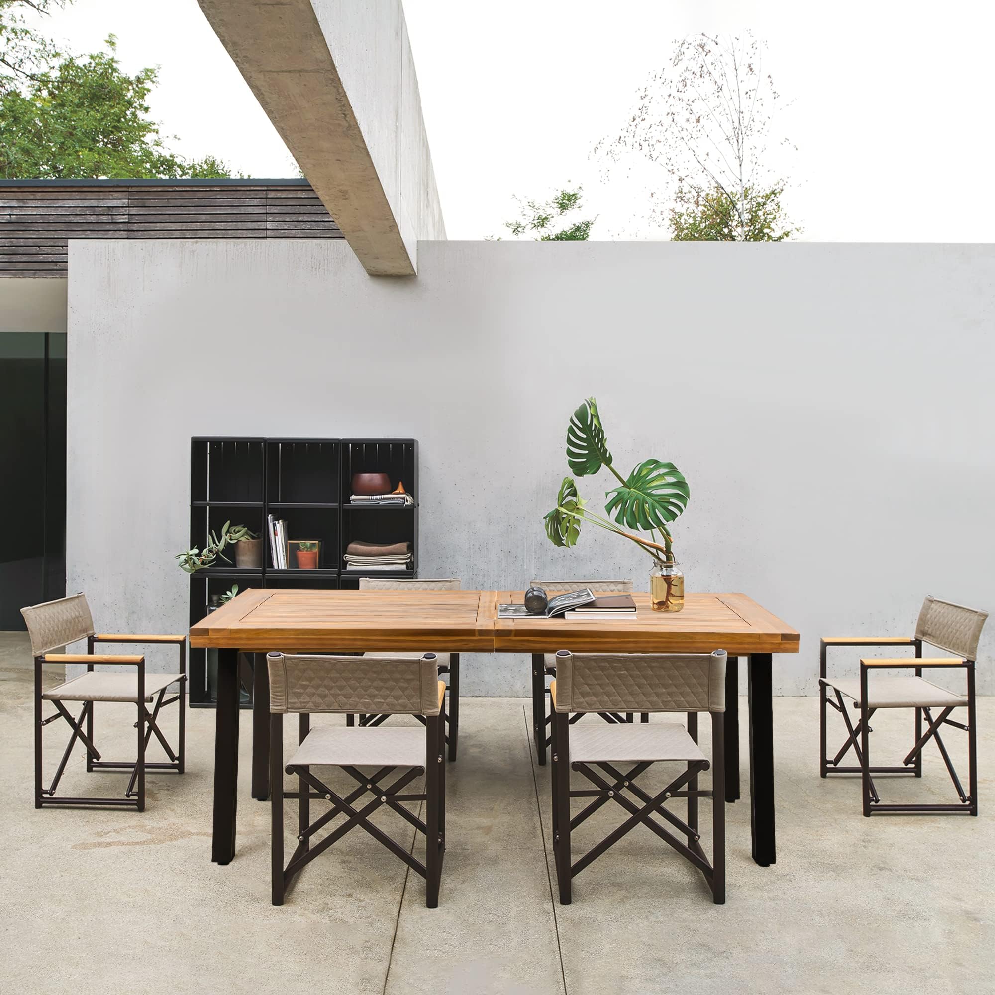 Flamaker Dining Table for 6 FSC Acacia Wood Indoor Outdoor Home Kitchen Table with Iron Legs Large Rectangular Patio Table for Deck, Sunroom (Espresso)