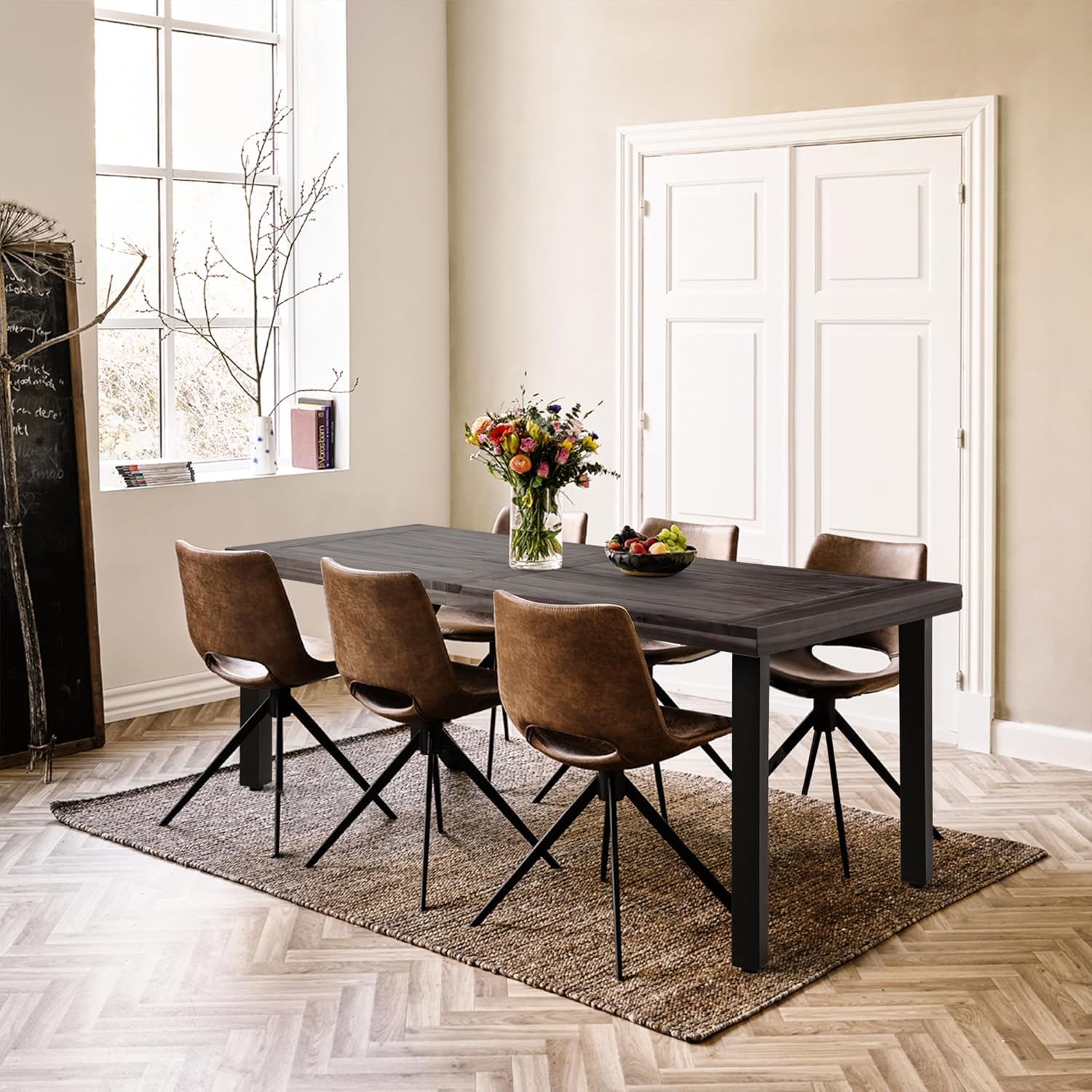 Flamaker Dining Table for 6 FSC Acacia Wood Indoor Outdoor Home Kitchen Table with Iron Legs Large Rectangular Patio Table for Deck, Sunroom (Espresso)